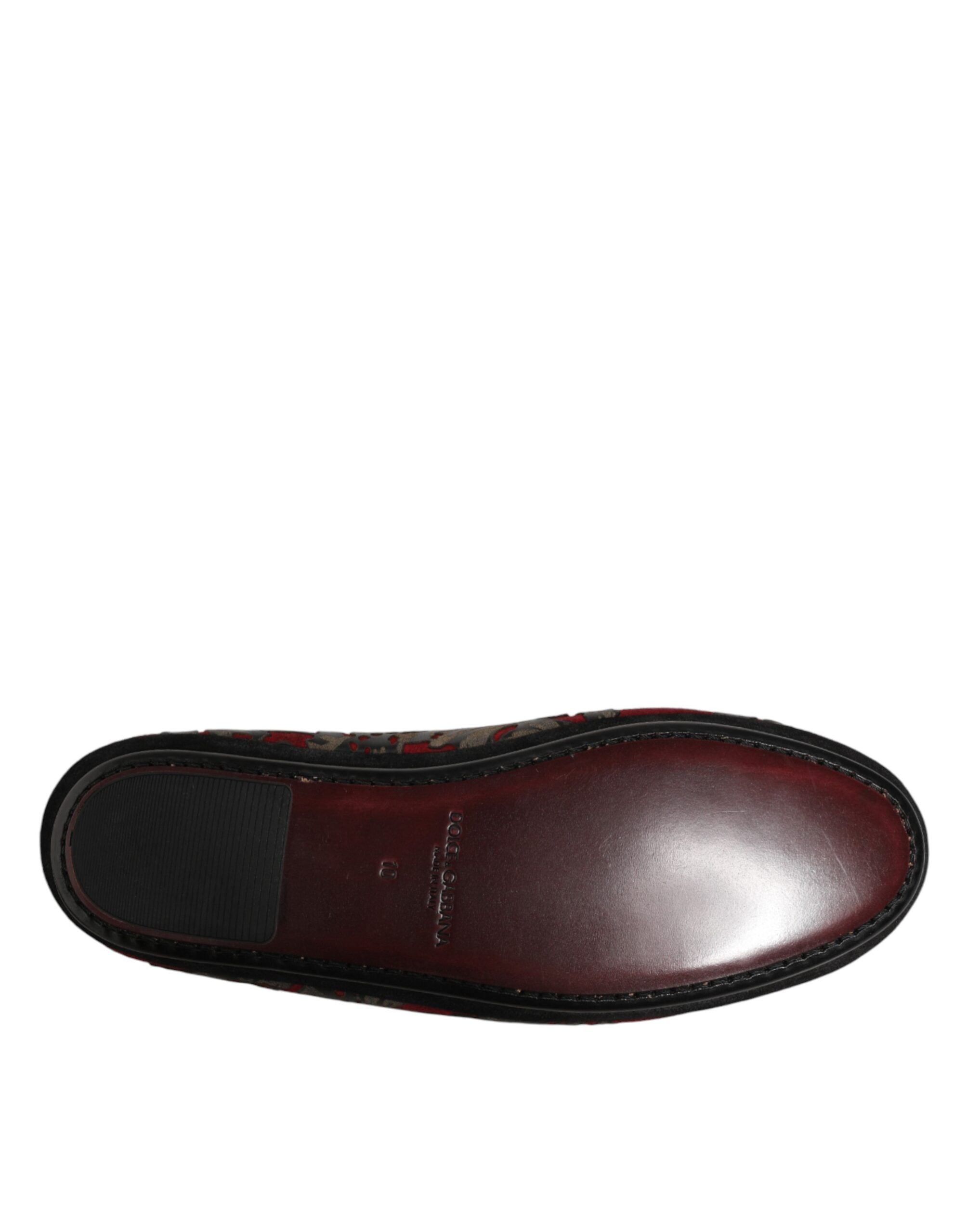 Dolce & Gabbana Bordeaux Jacquard Leather Slip On Loafer Shoes Dolce & Gabbana