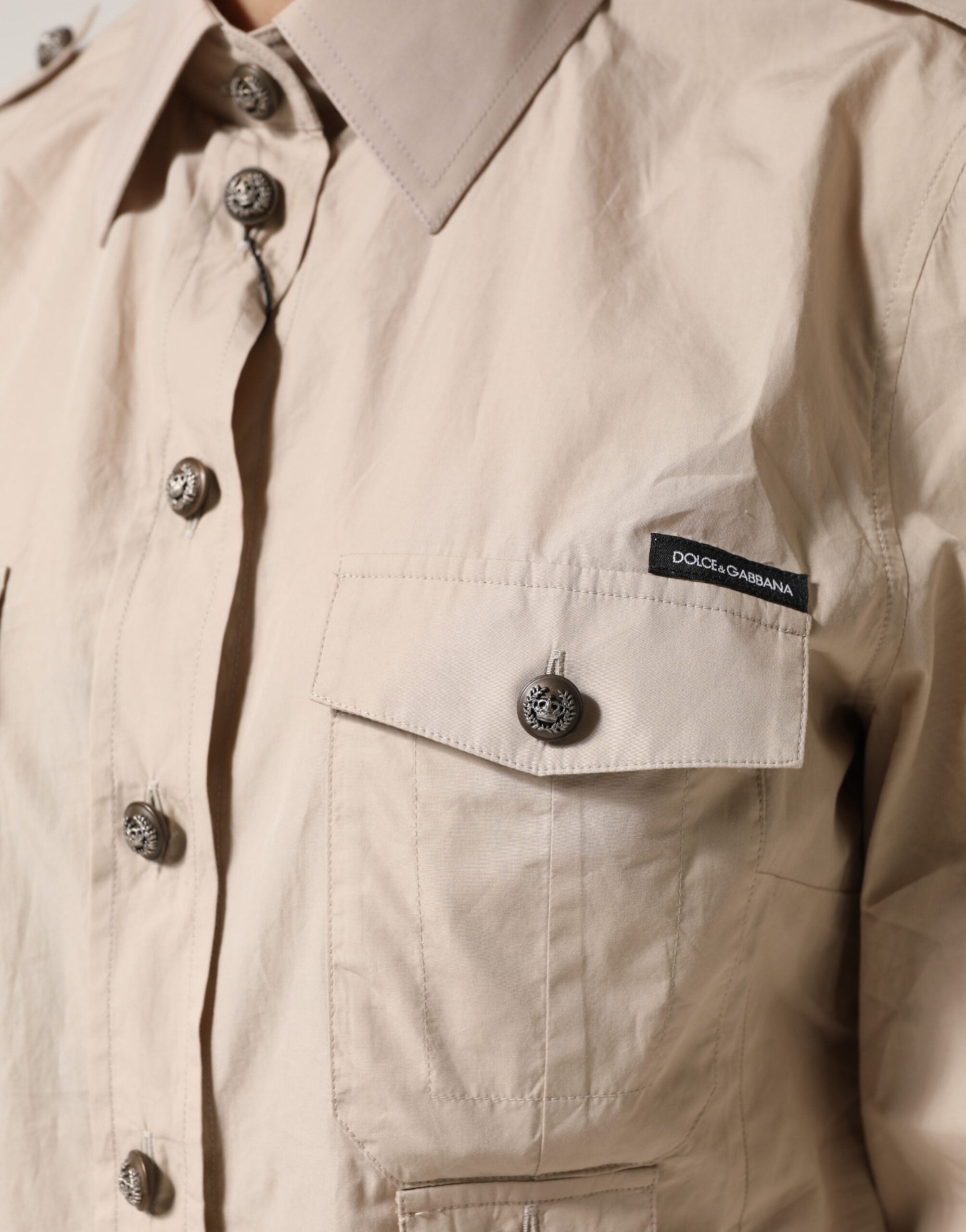 Dolce & Gabbana Beige Collared Long Sleeve Cotton Shirt Top Dolce & Gabbana