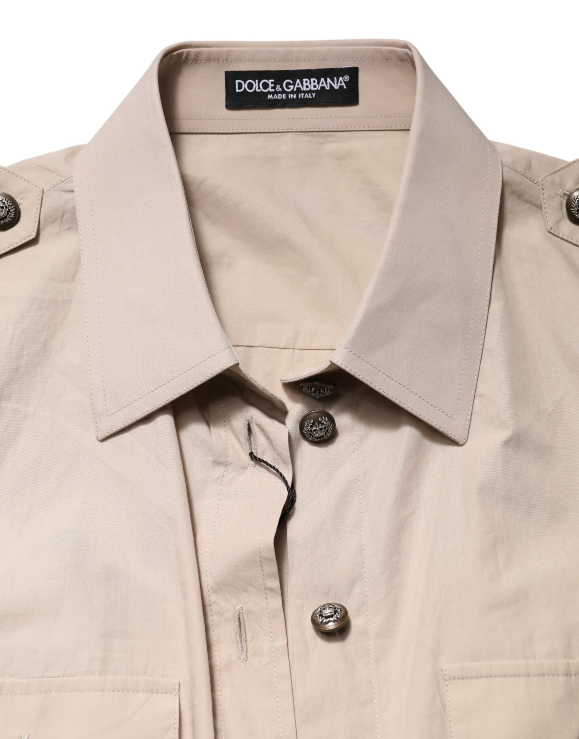 Dolce & Gabbana Beige Collared Long Sleeve Cotton Shirt Top Dolce & Gabbana