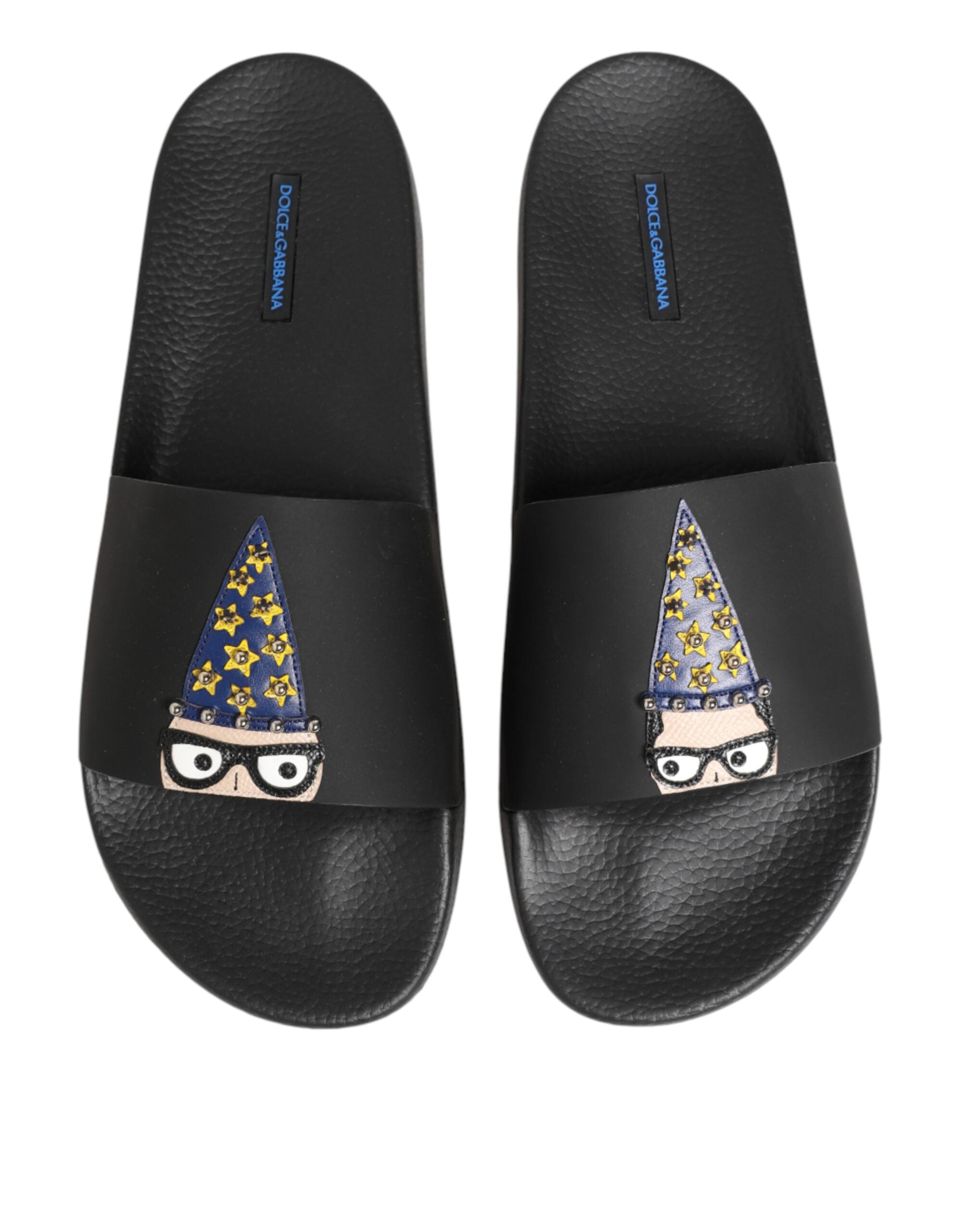 Dolce & Gabbana Black Leather Slides Sandals Beachwear Shoes Dolce & Gabbana