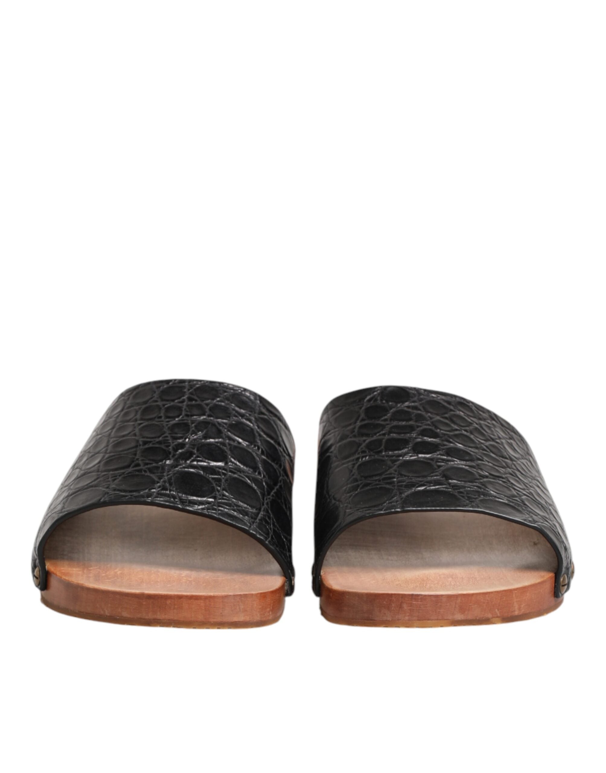 Dolce & Gabbana Black Brown Leather Slides Sandals Shoes Dolce & Gabbana