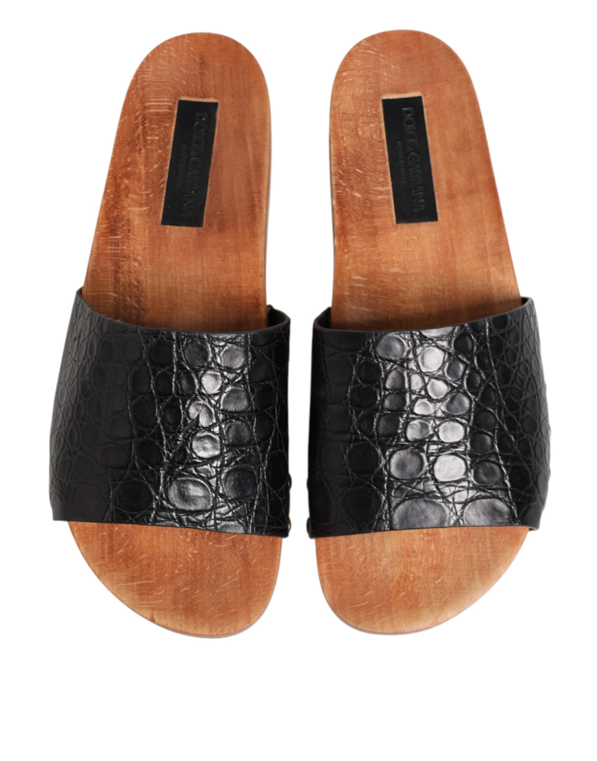 Dolce & Gabbana Black Brown Leather Slides Sandals Shoes Dolce & Gabbana