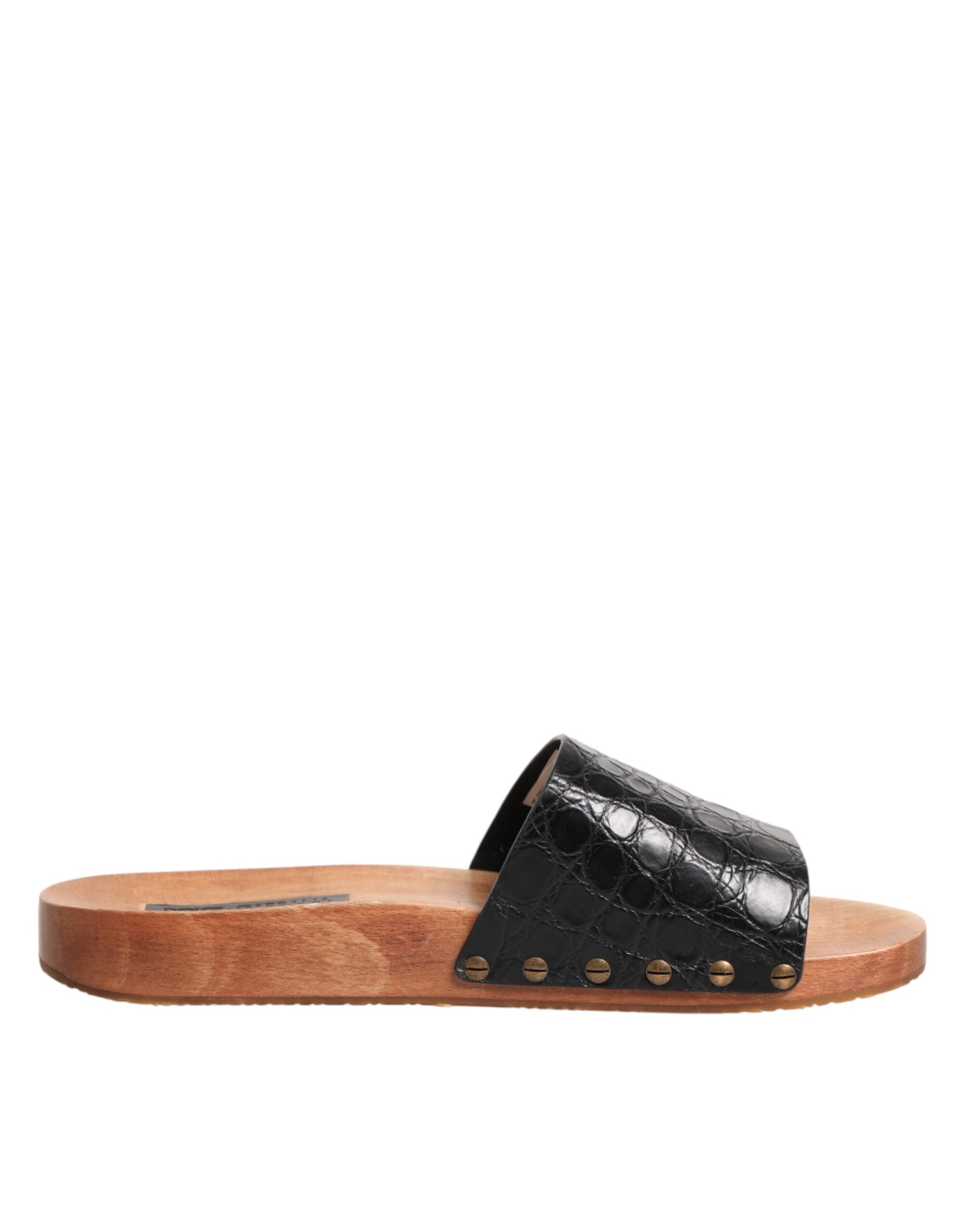 Dolce & Gabbana Black Brown Leather Slides Sandals Shoes Dolce & Gabbana