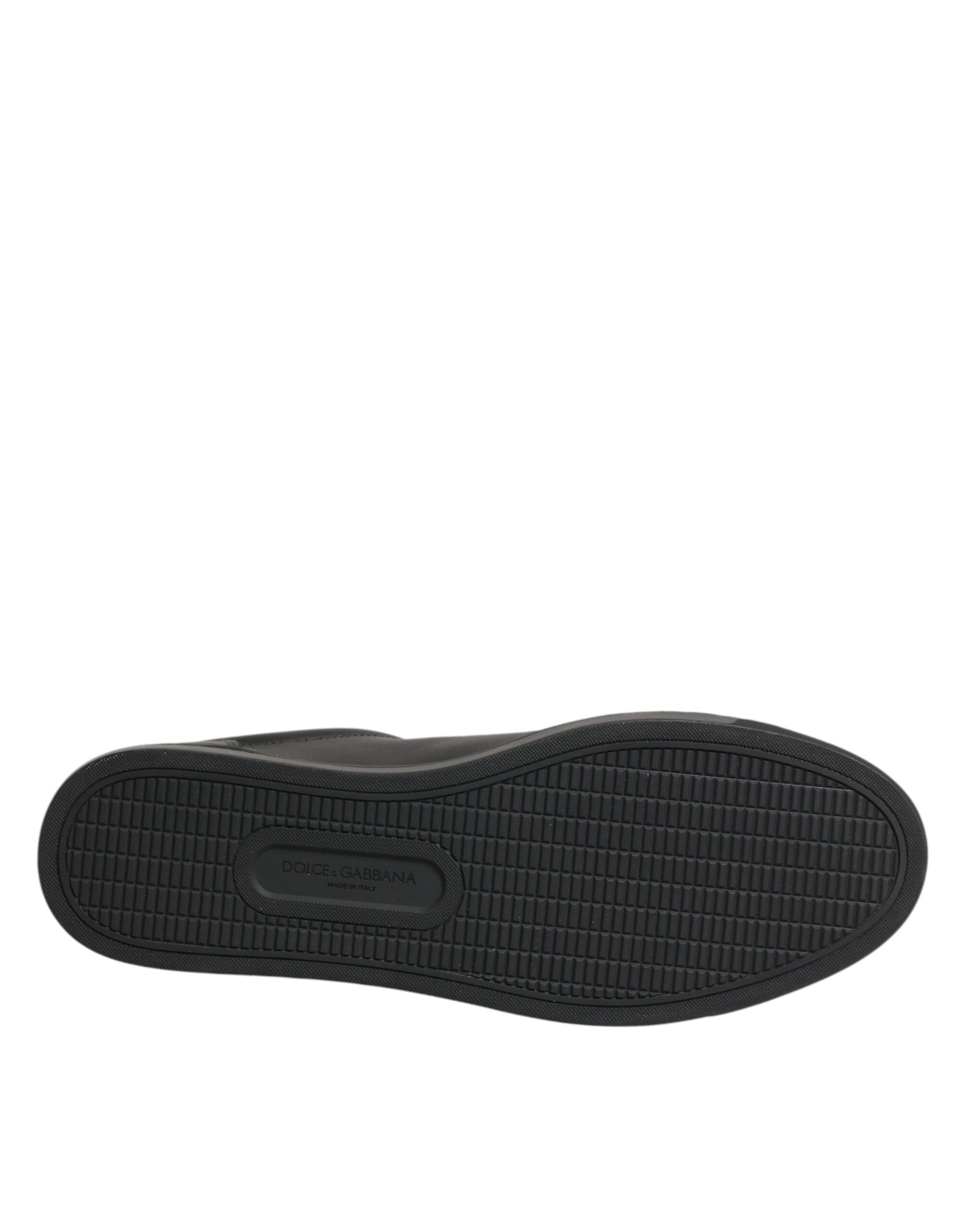 Dolce & Gabbana Black Leather Heart Embellished Sneakers Shoes Dolce & Gabbana