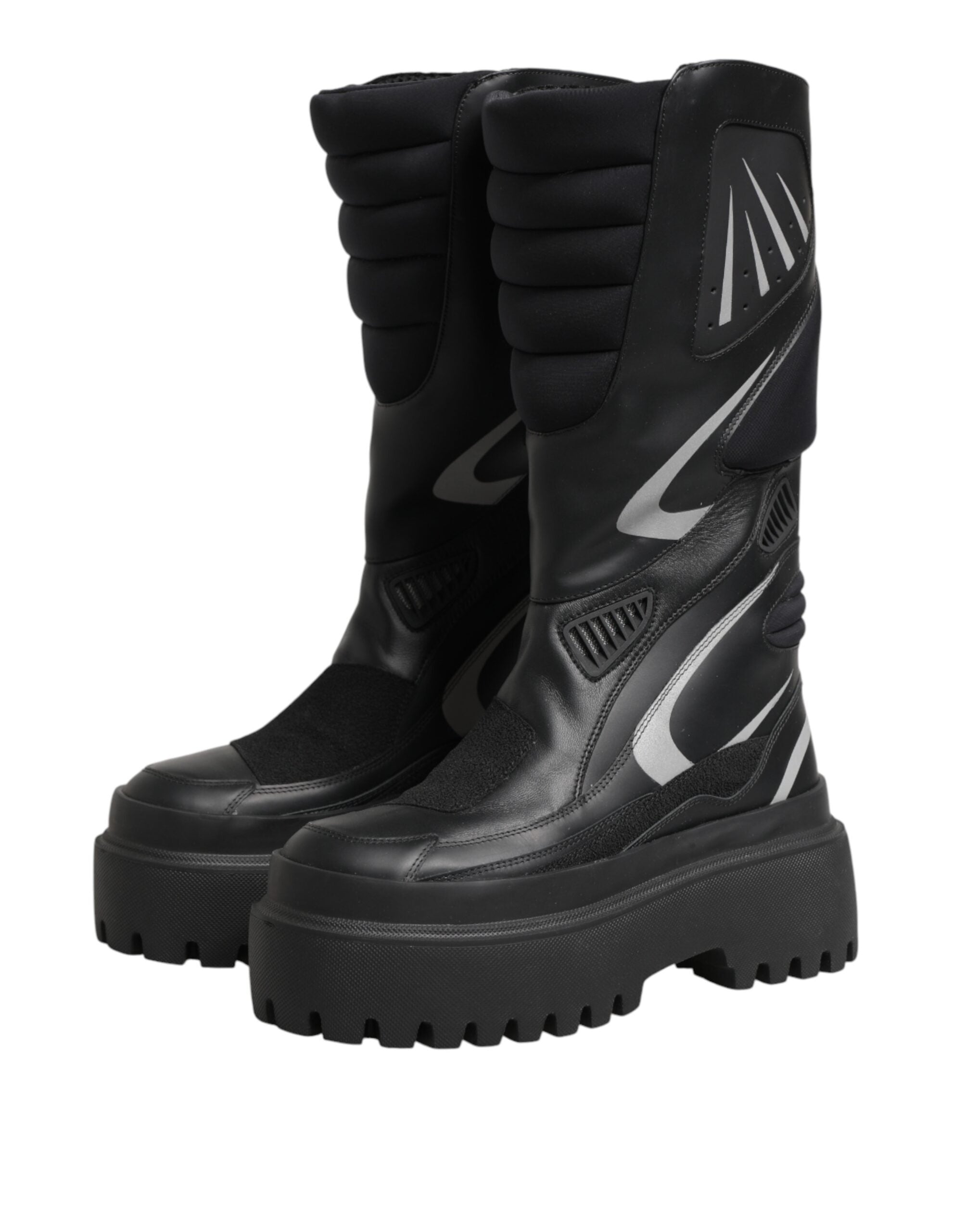 Dolce & Gabbana Black Leather Mid Calf Biker Boots Shoes Dolce & Gabbana