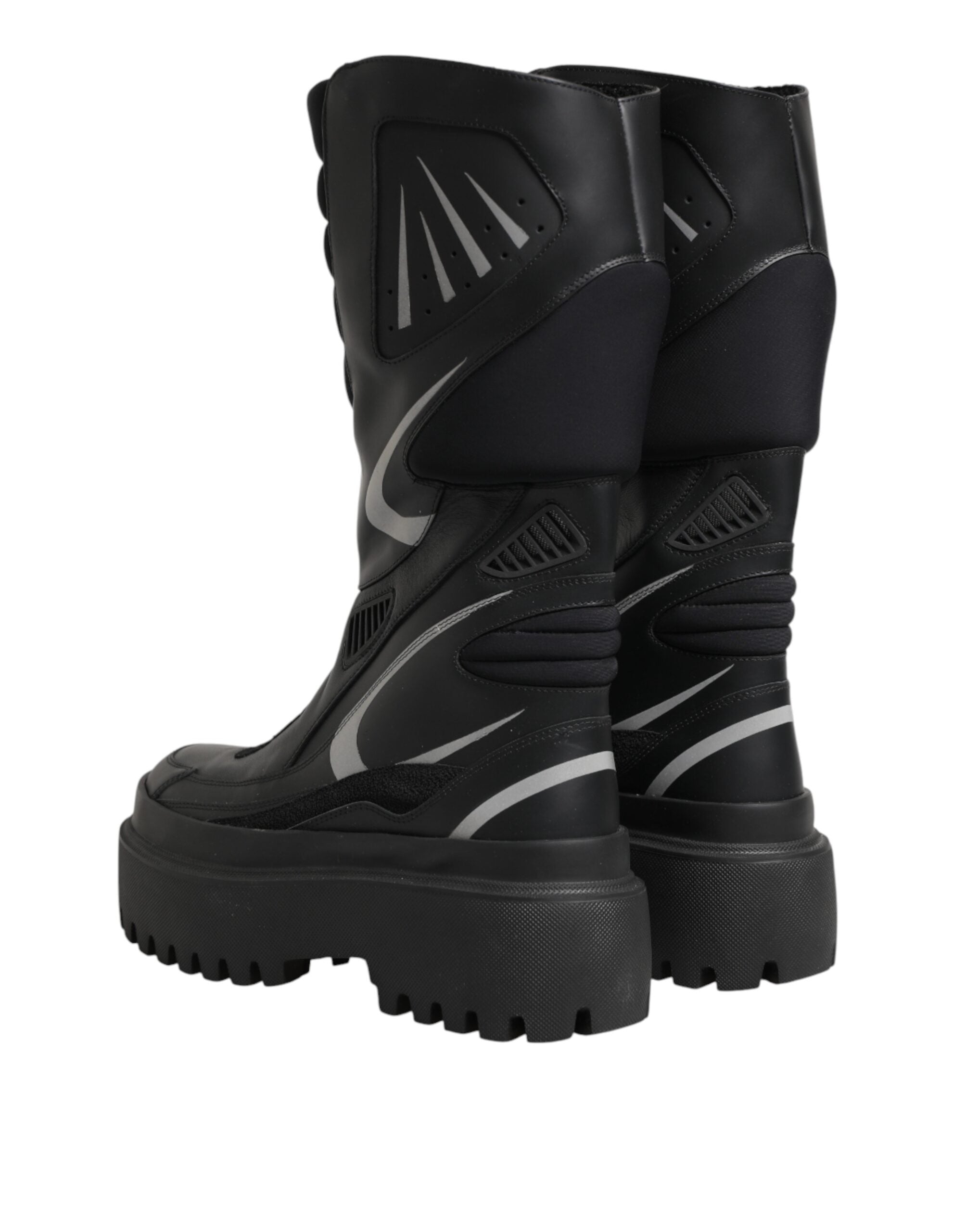 Dolce & Gabbana Black Leather Mid Calf Biker Boots Shoes Dolce & Gabbana