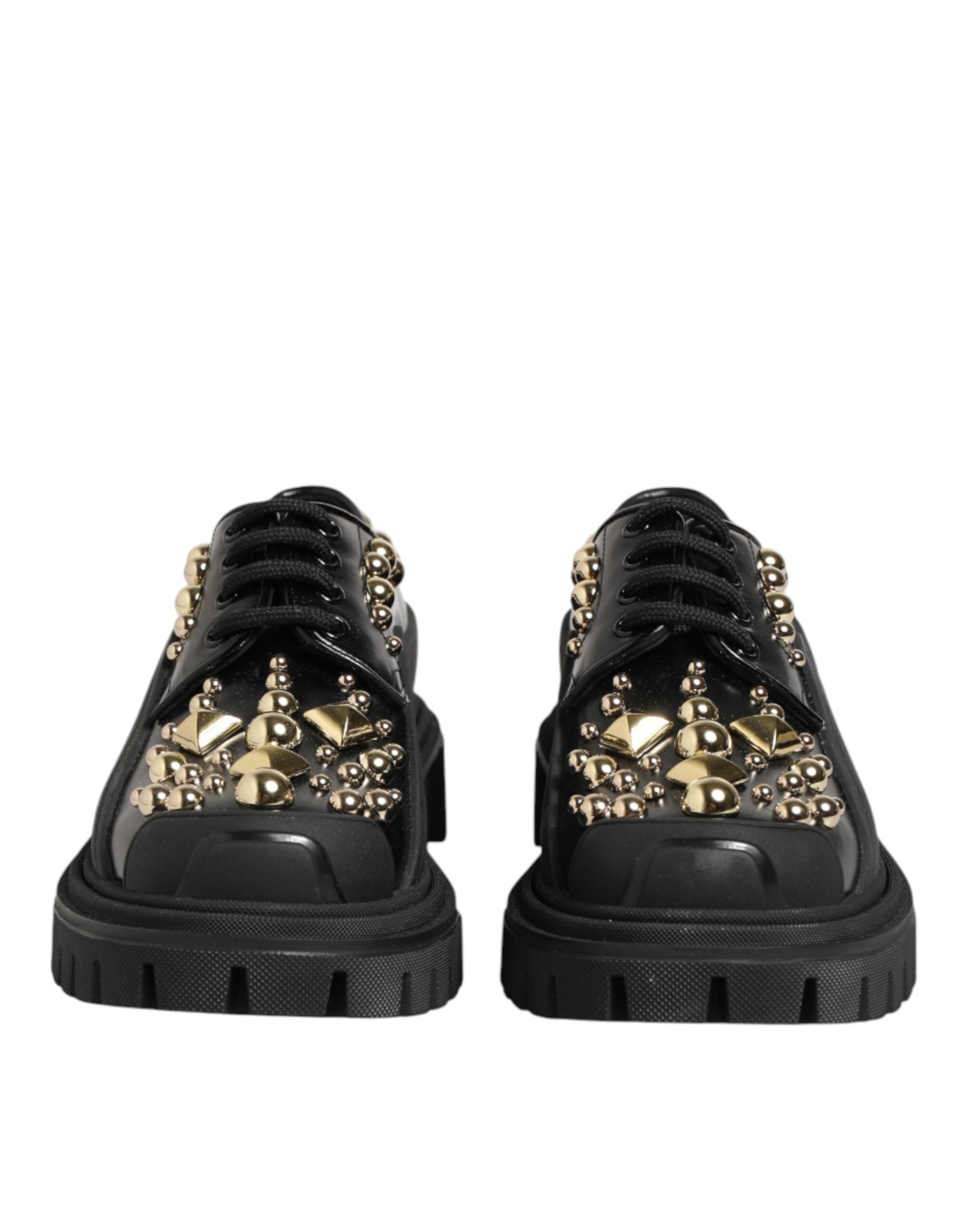 Dolce & Gabbana Black Leather Jeweled Crystals Derby Shoes Dolce & Gabbana