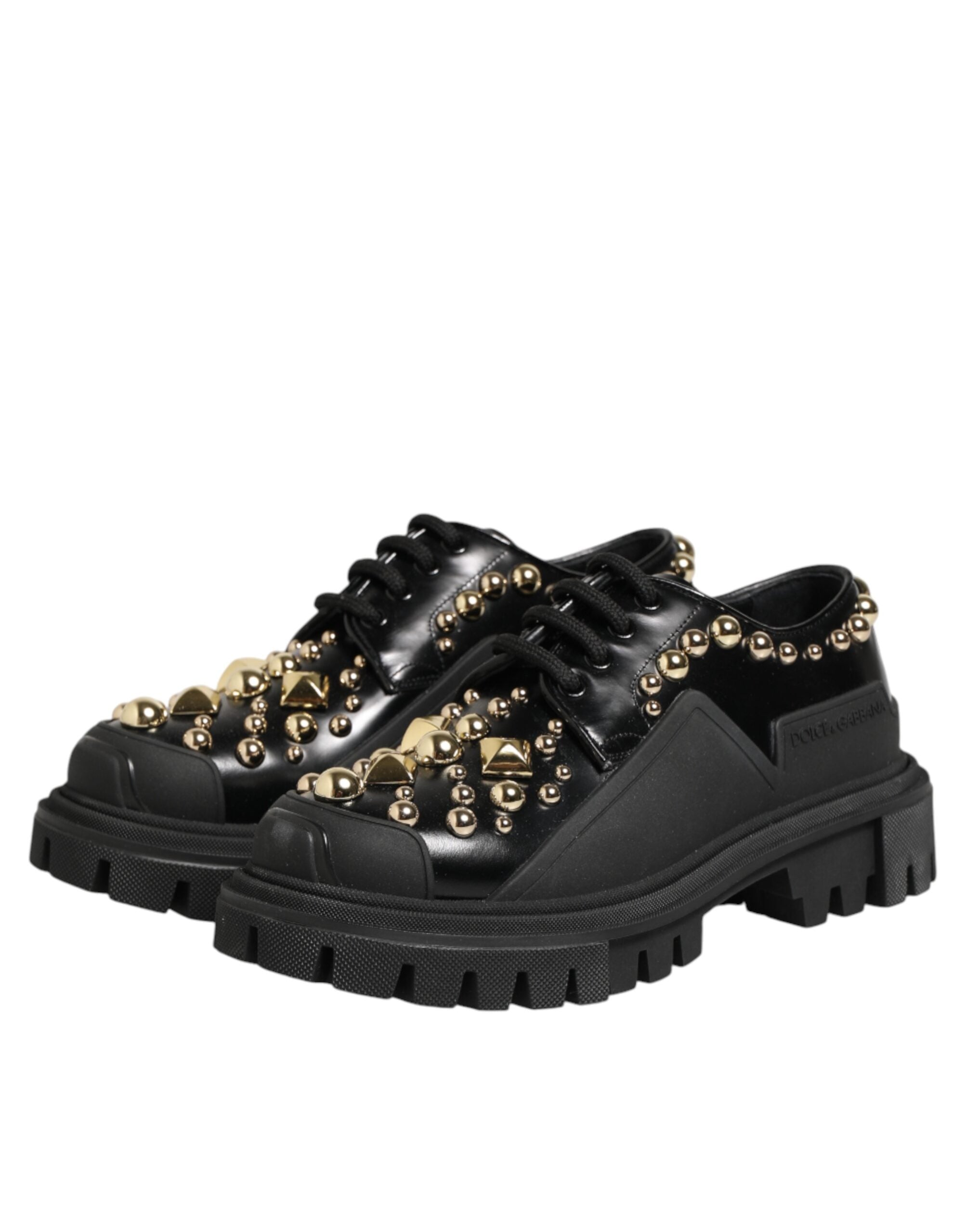 Dolce & Gabbana Black Leather Jeweled Crystals Derby Shoes Dolce & Gabbana