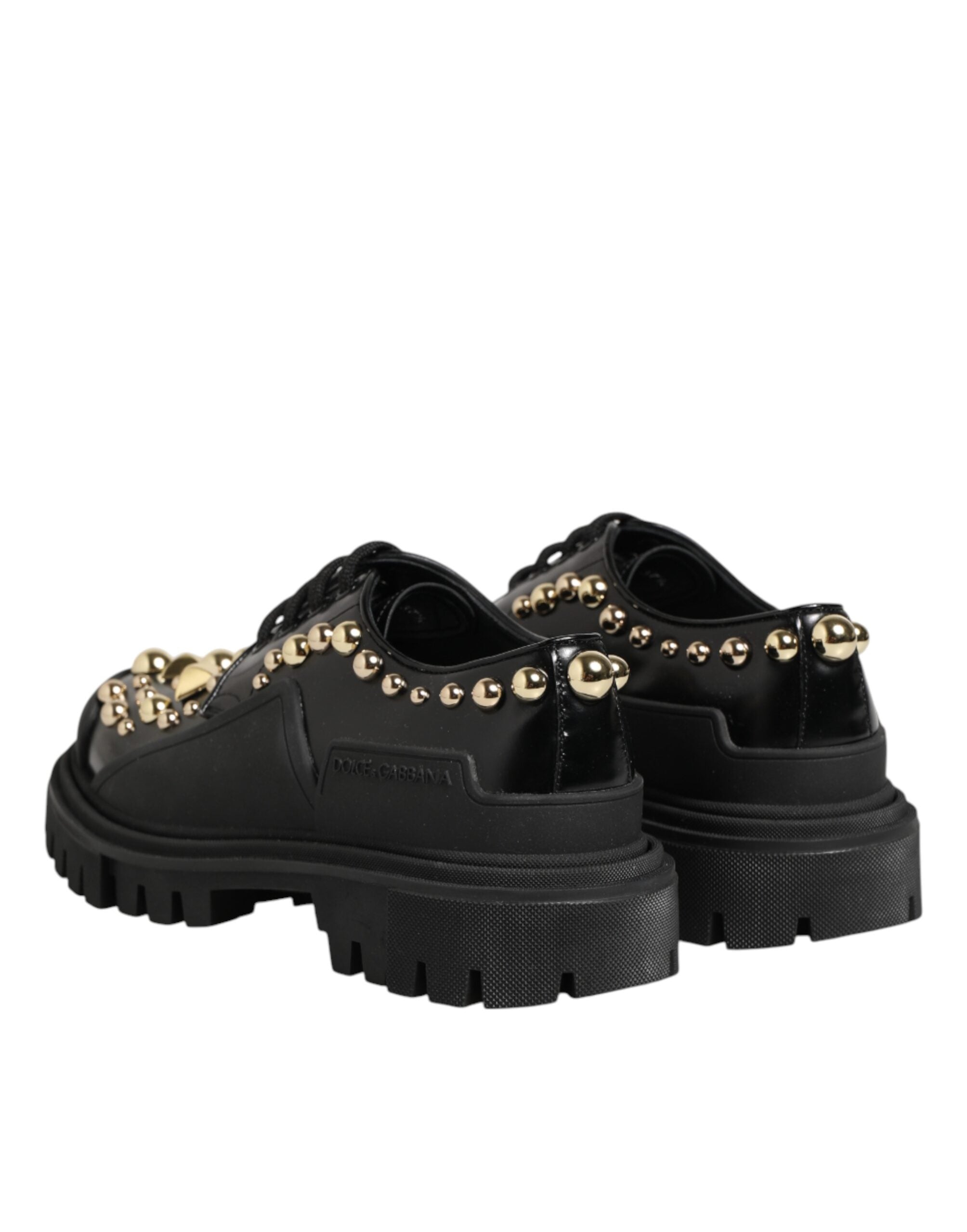 Dolce & Gabbana Black Leather Jeweled Crystals Derby Shoes Dolce & Gabbana