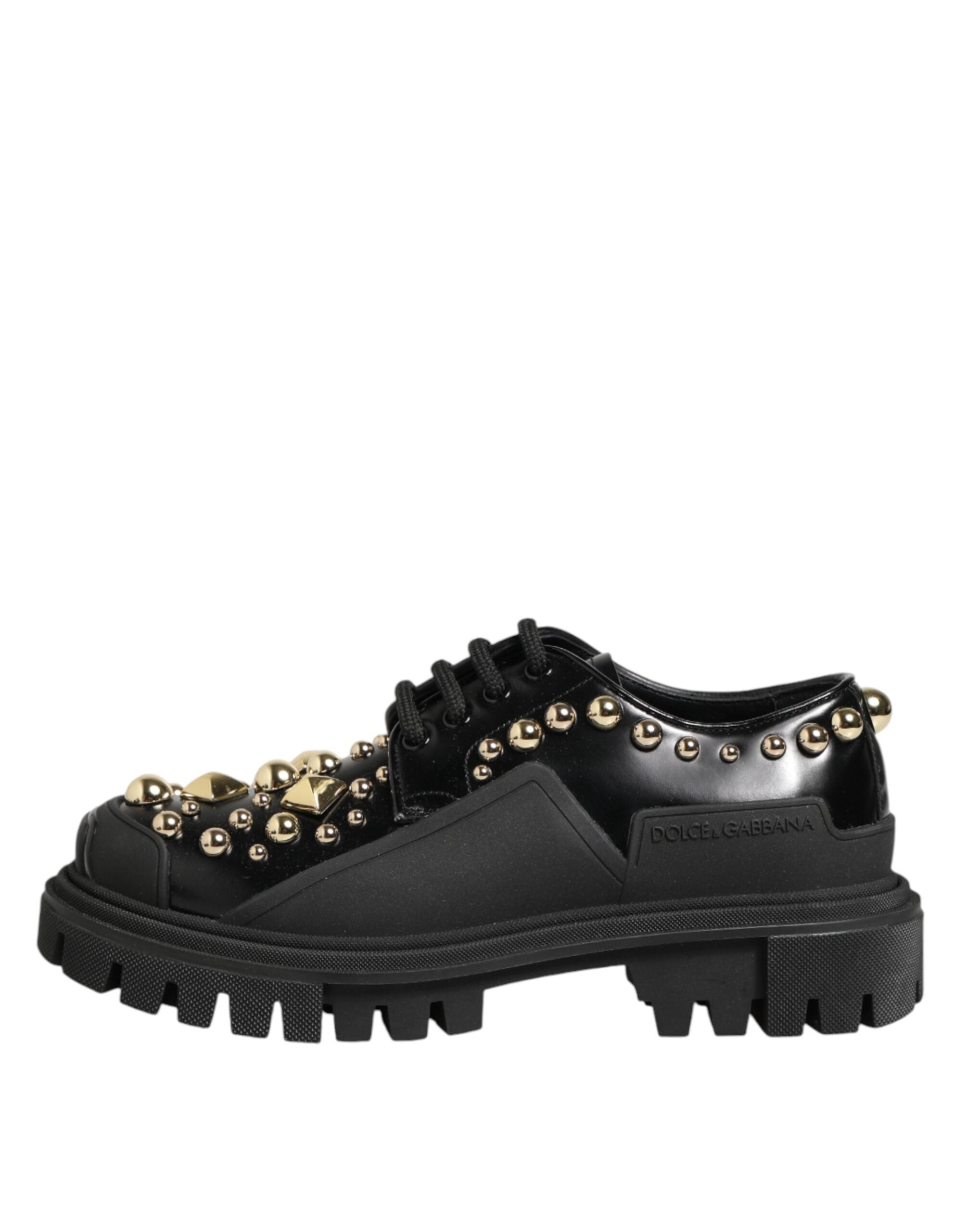 Dolce & Gabbana Black Leather Jeweled Crystals Derby Shoes Dolce & Gabbana