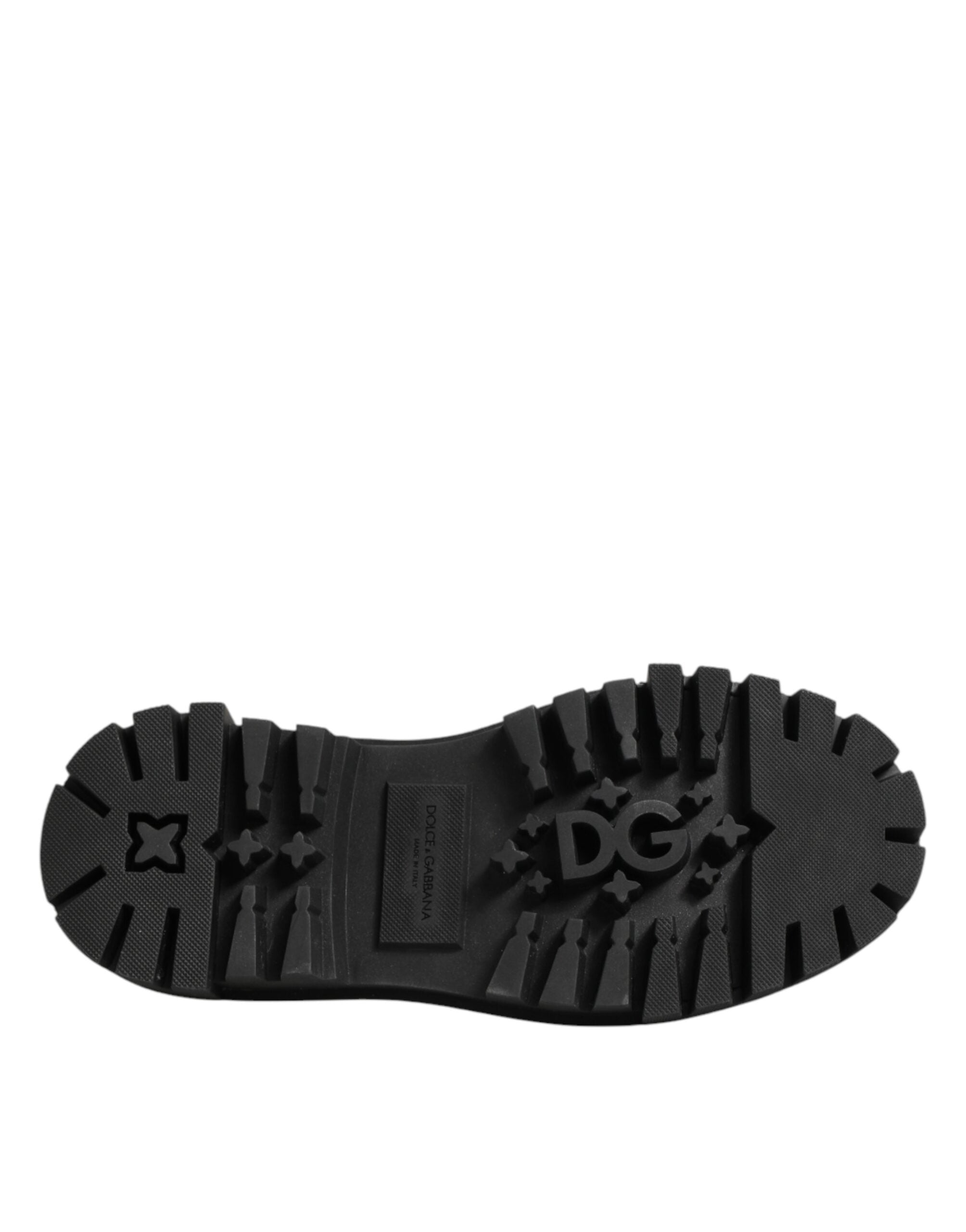 Dolce & Gabbana Black Leather Jeweled Crystals Derby Shoes Dolce & Gabbana