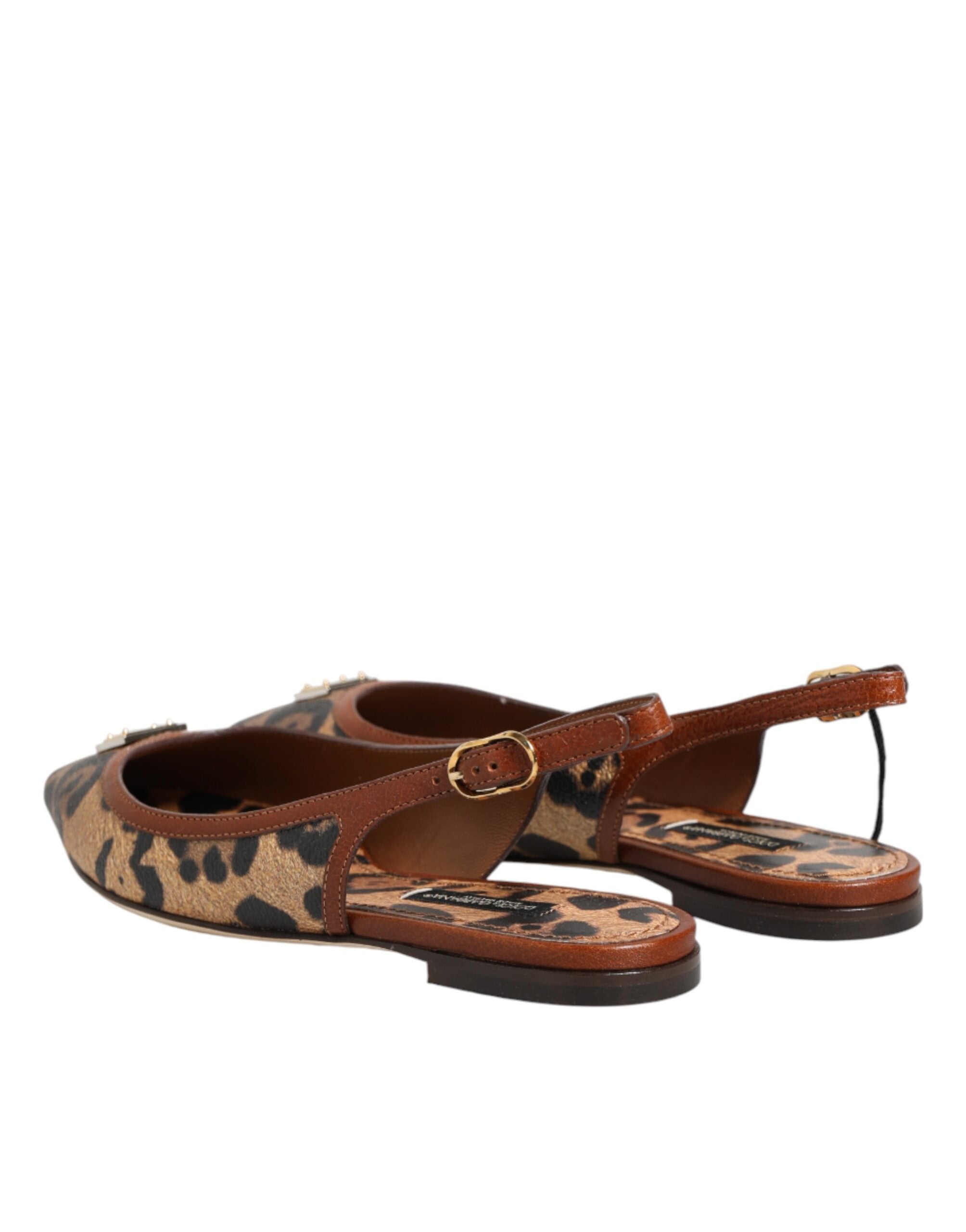 Dolce & Gabbana Brown Leopard Slingback Flats Sandals Shoes Dolce & Gabbana