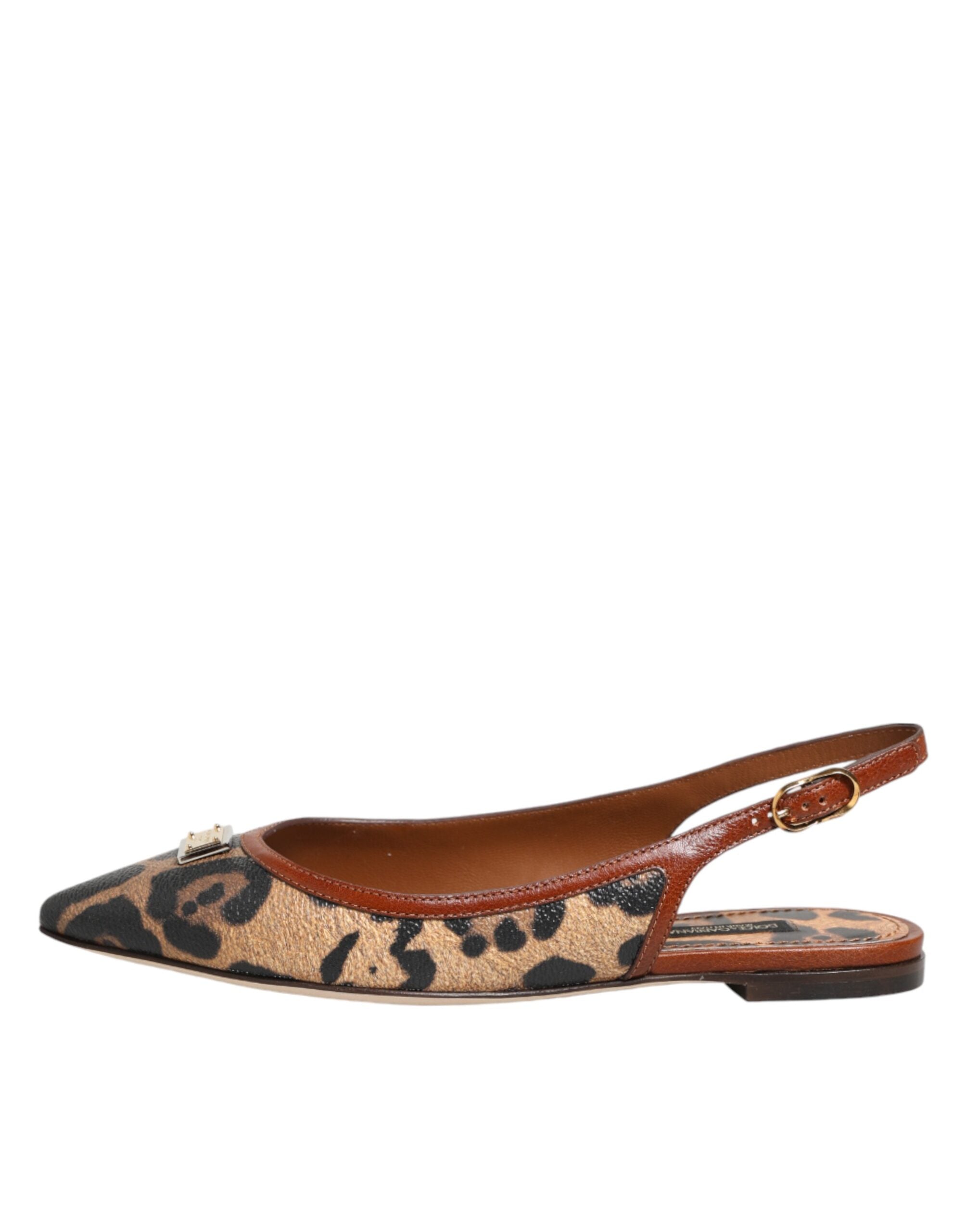 Dolce & Gabbana Brown Leopard Slingback Flats Sandals Shoes Dolce & Gabbana