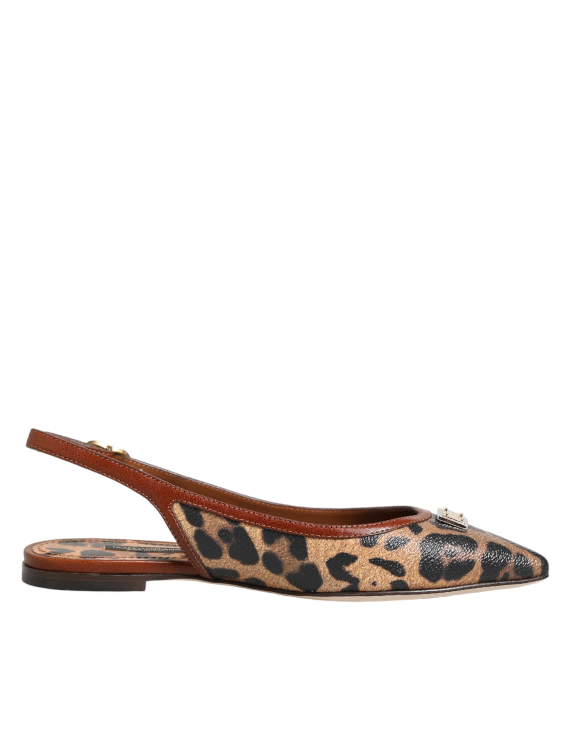 Dolce & Gabbana Brown Leopard Slingback Flats Sandals Shoes Dolce & Gabbana