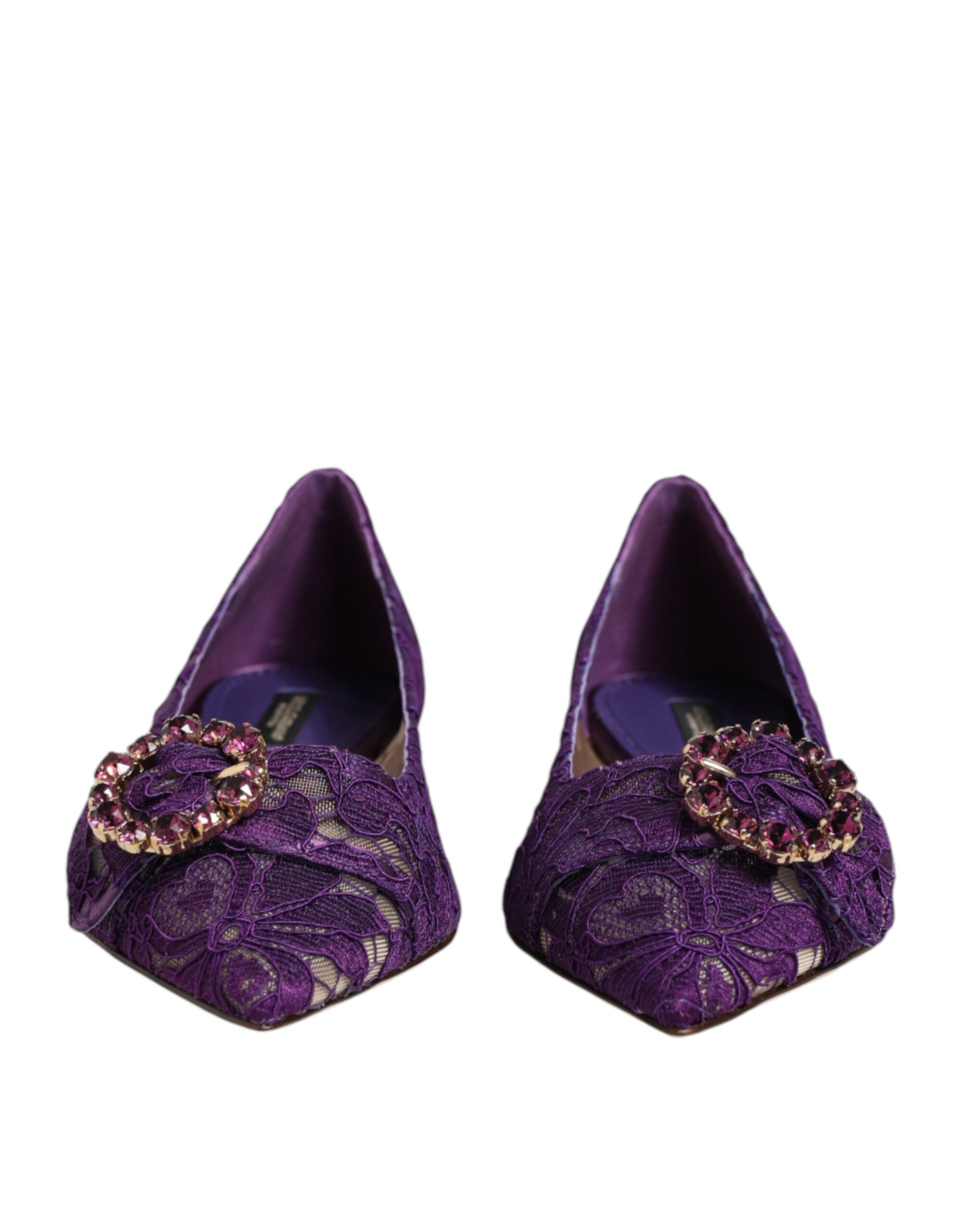 Dolce & Gabbana Purple Taormina Lace Crystals Flats Shoes Dolce & Gabbana