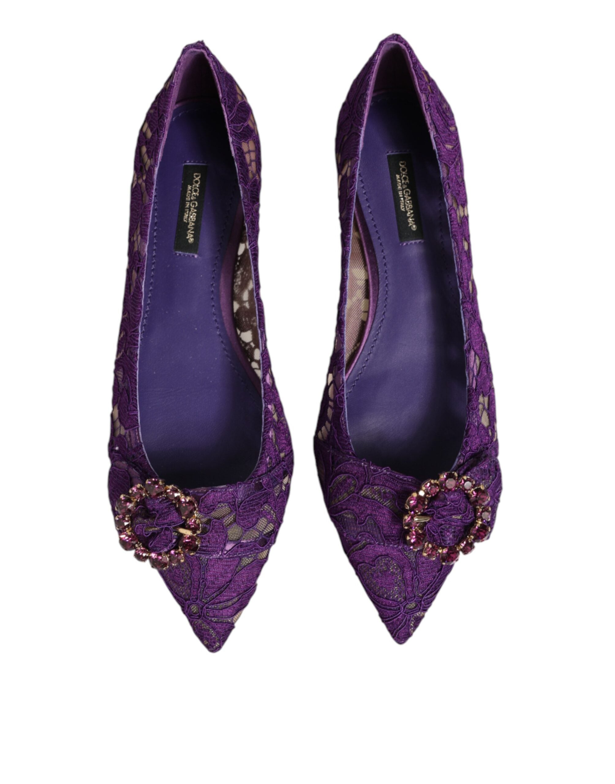 Dolce & Gabbana Purple Taormina Lace Crystals Flats Shoes Dolce & Gabbana
