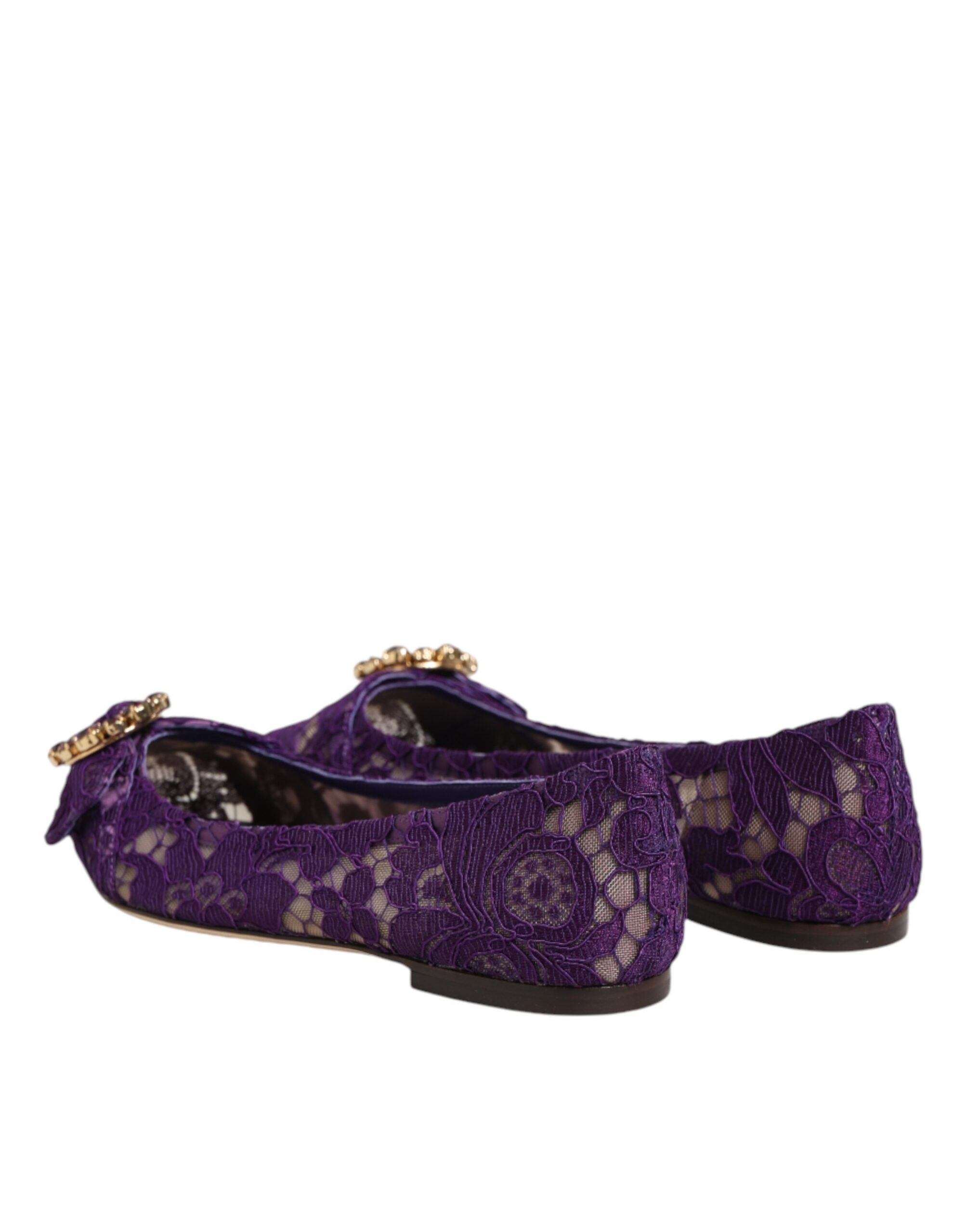 Dolce & Gabbana Purple Taormina Lace Crystals Flats Shoes Dolce & Gabbana