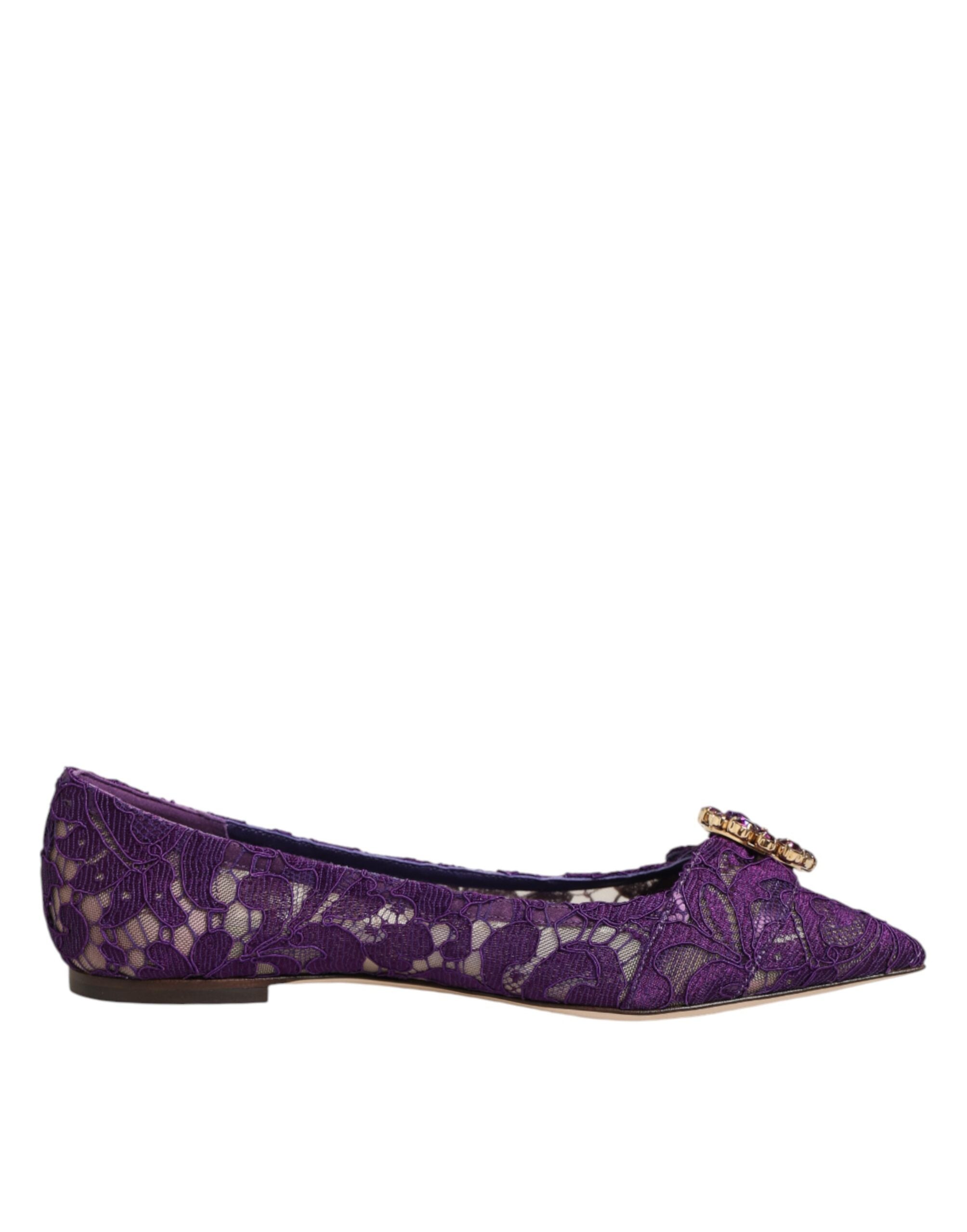 Dolce & Gabbana Purple Taormina Lace Crystals Flats Shoes Dolce & Gabbana