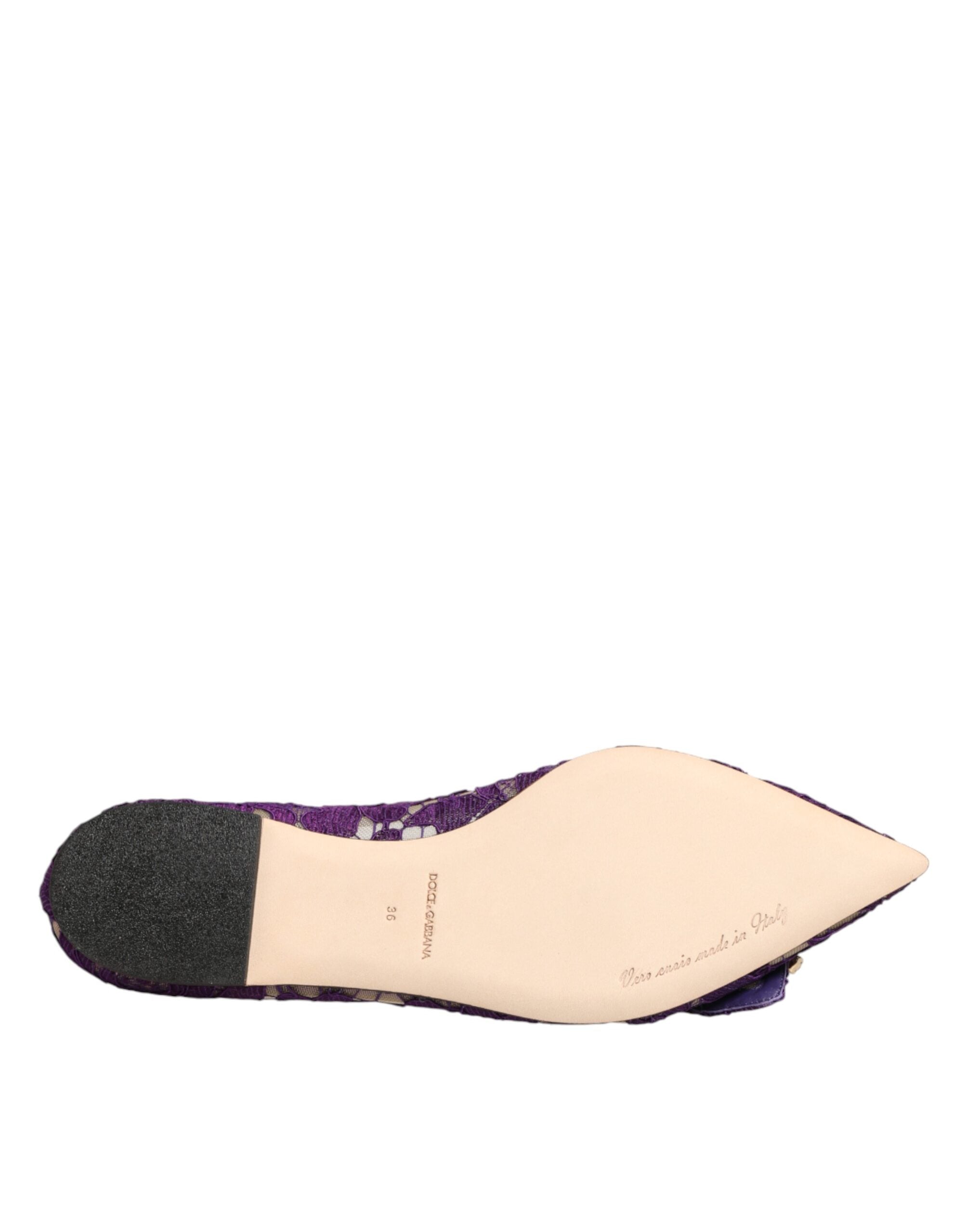 Dolce & Gabbana Purple Taormina Lace Crystals Flats Shoes Dolce & Gabbana