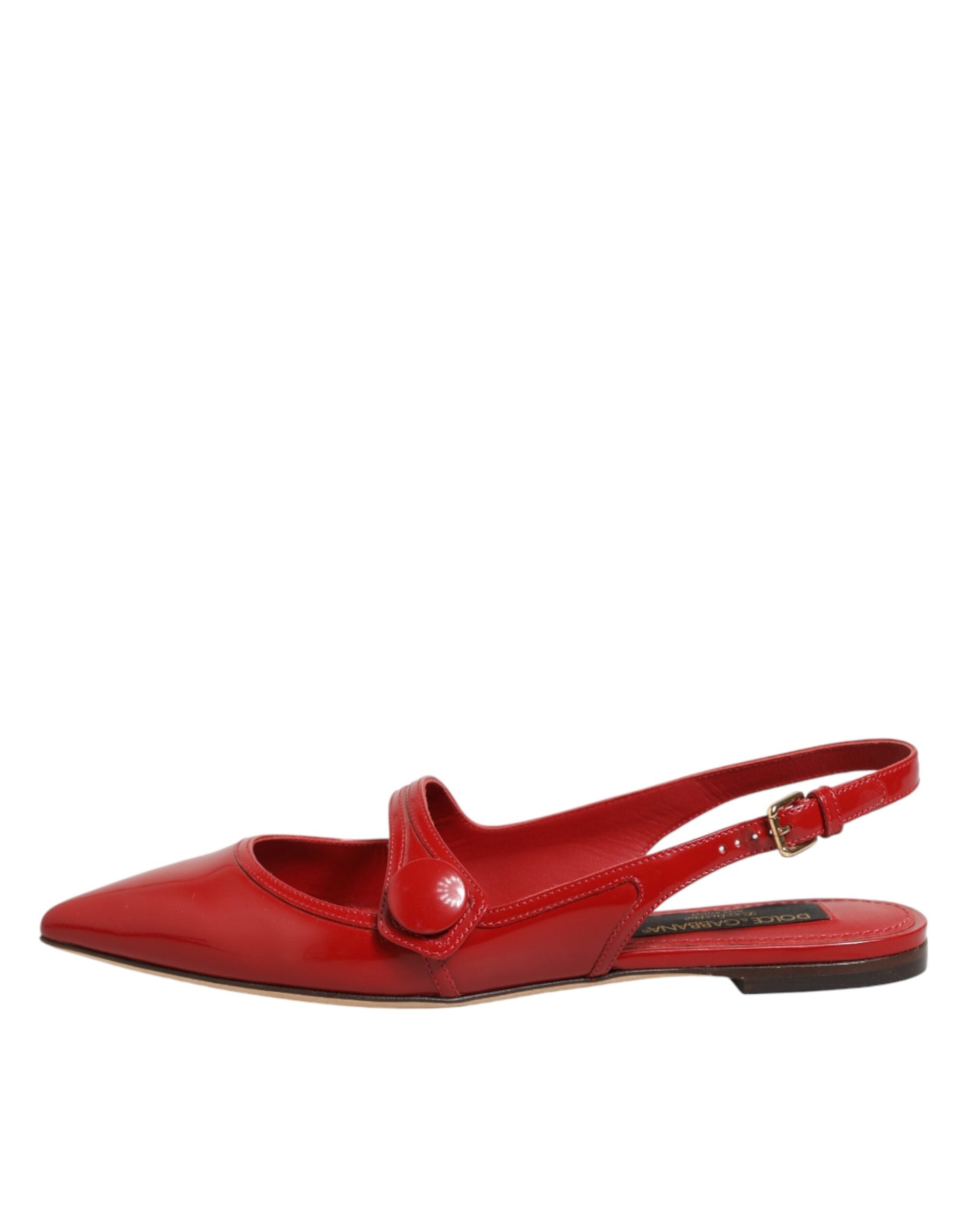 Dolce & Gabbana Red Leather Slingback Flats Sandals Shoes Dolce & Gabbana