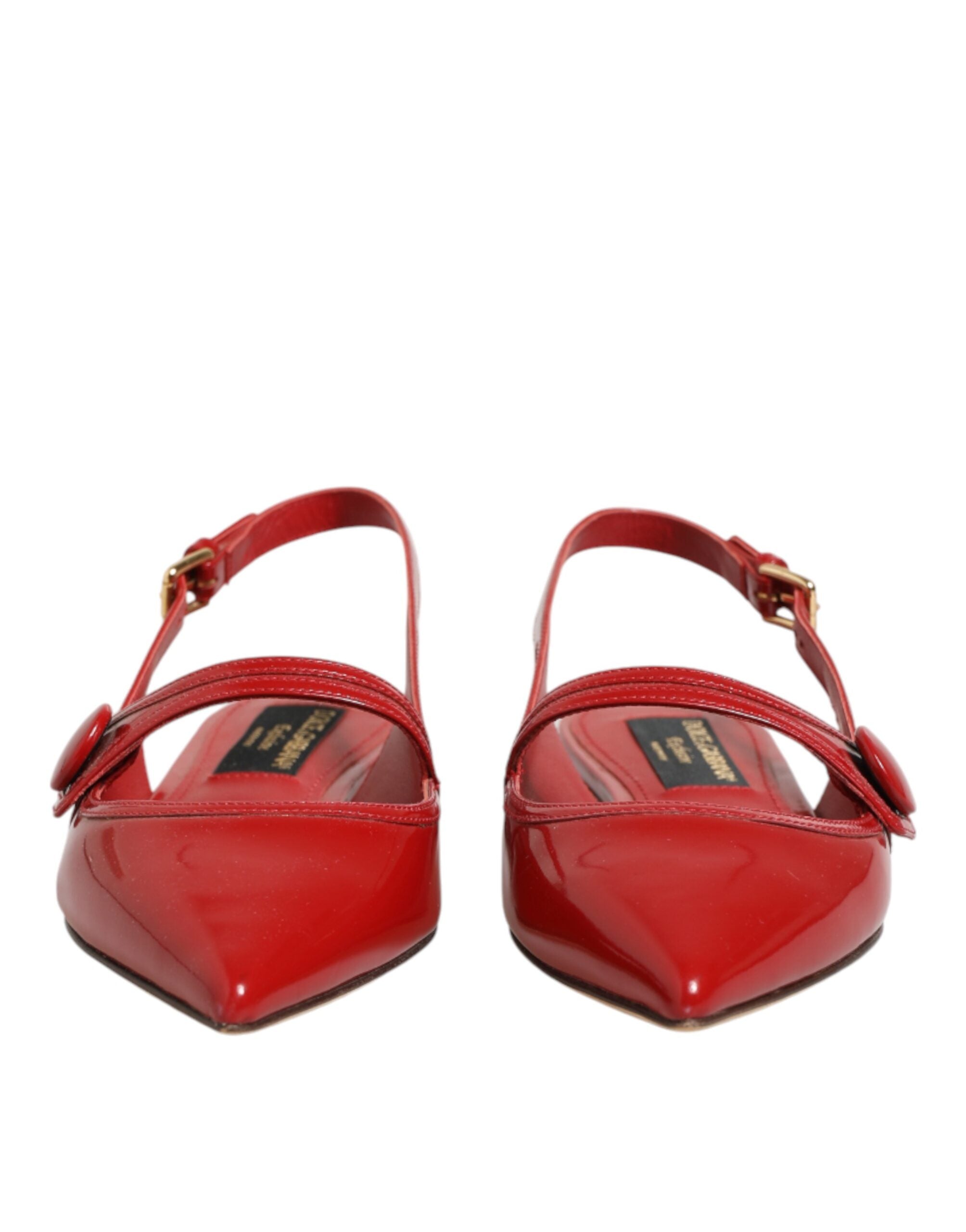 Dolce & Gabbana Red Leather Slingback Flats Sandals Shoes Dolce & Gabbana