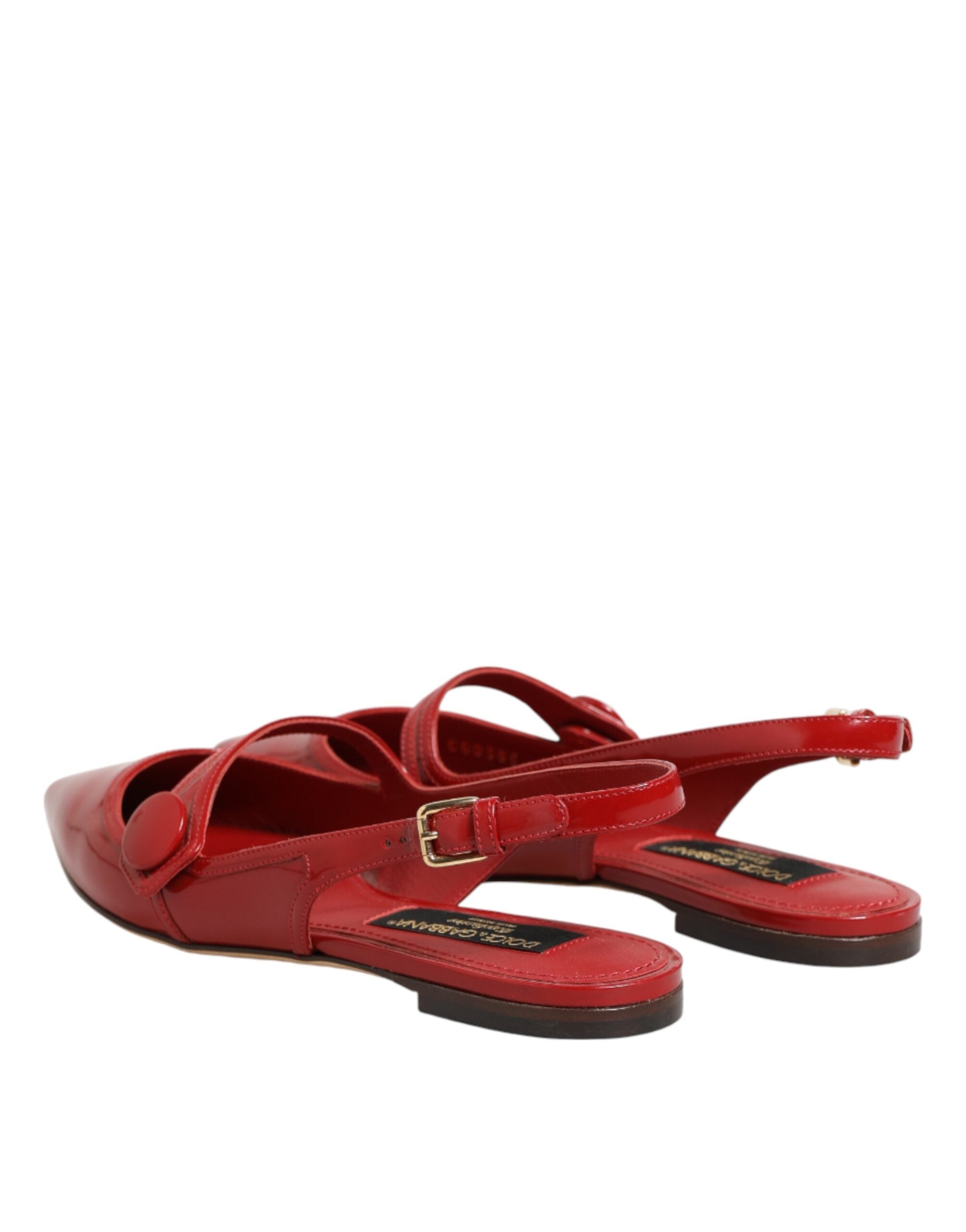 Dolce & Gabbana Red Leather Slingback Flats Sandals Shoes Dolce & Gabbana