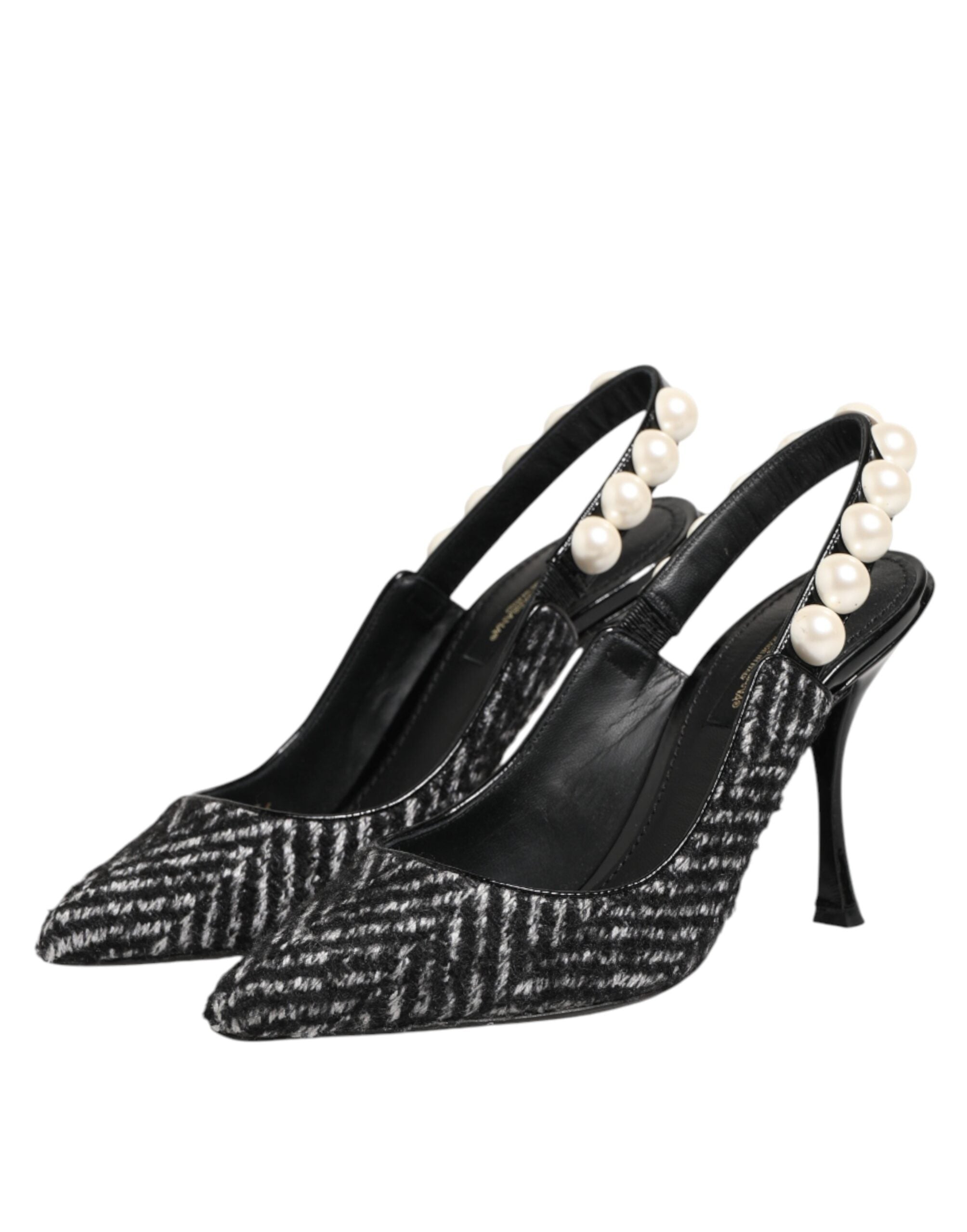 Dolce & Gabbana White Black Chevron Faux Pearl Slingbacks Shoes Dolce & Gabbana