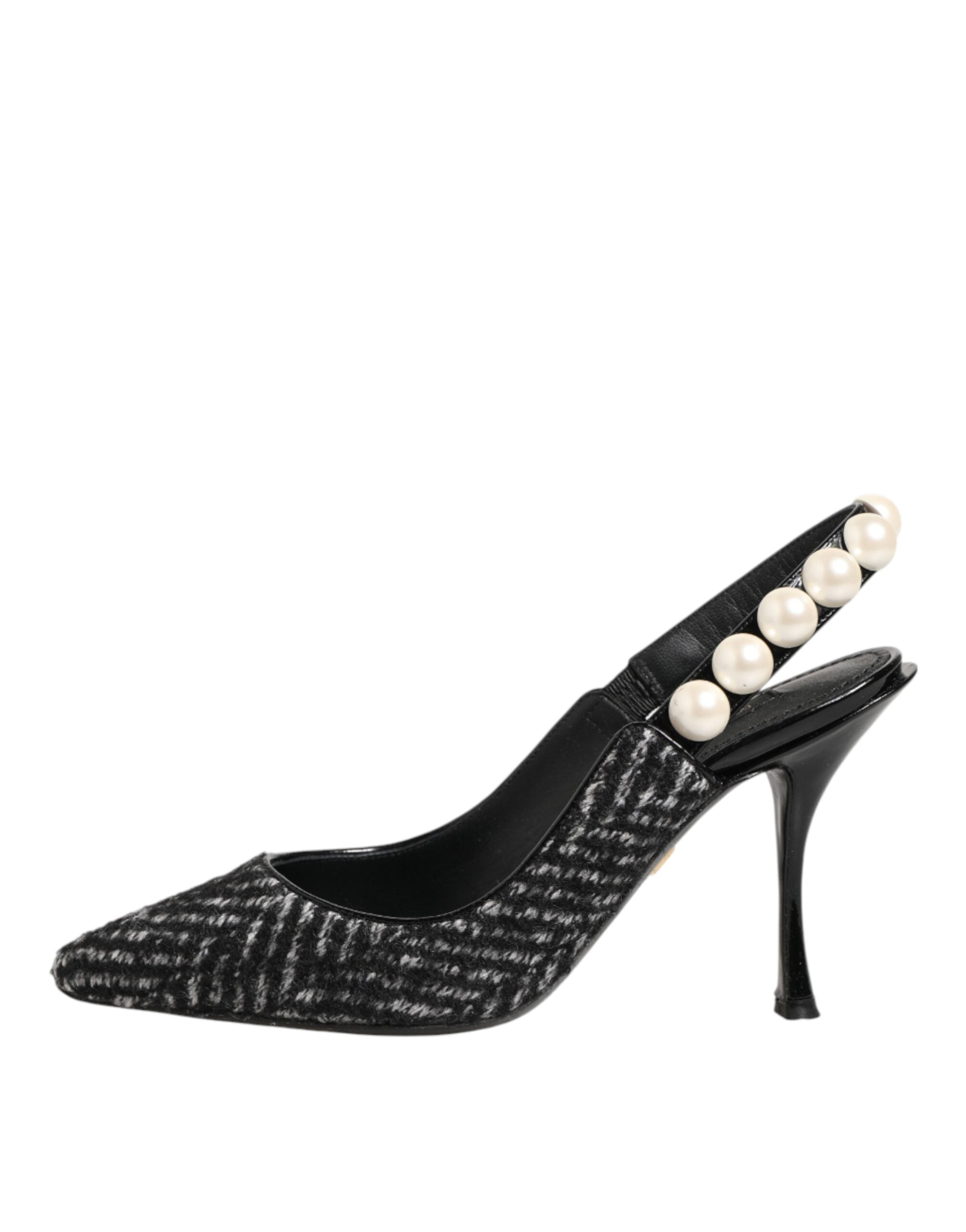Dolce & Gabbana White Black Chevron Faux Pearl Slingbacks Shoes Dolce & Gabbana