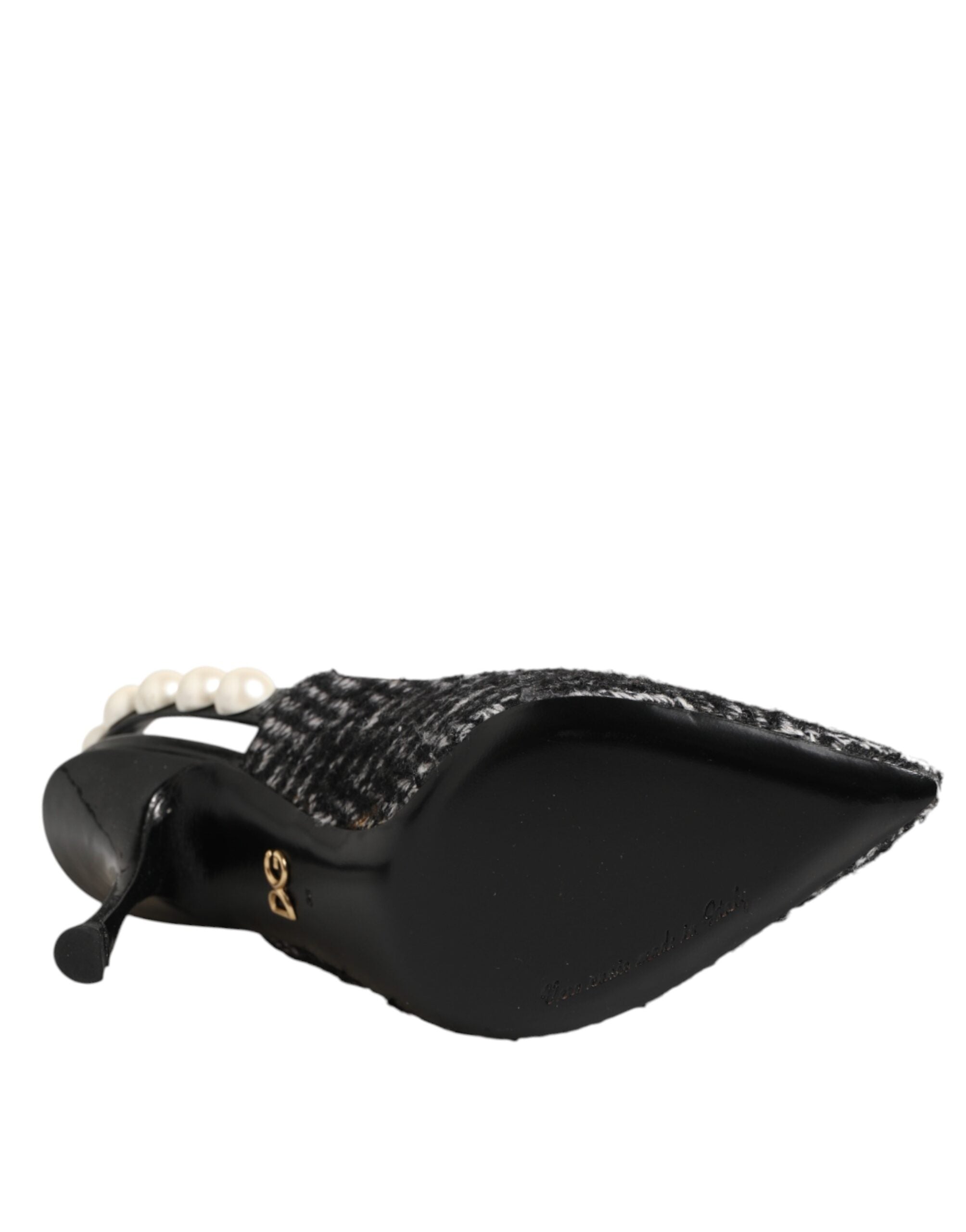 Dolce & Gabbana White Black Chevron Faux Pearl Slingbacks Shoes Dolce & Gabbana