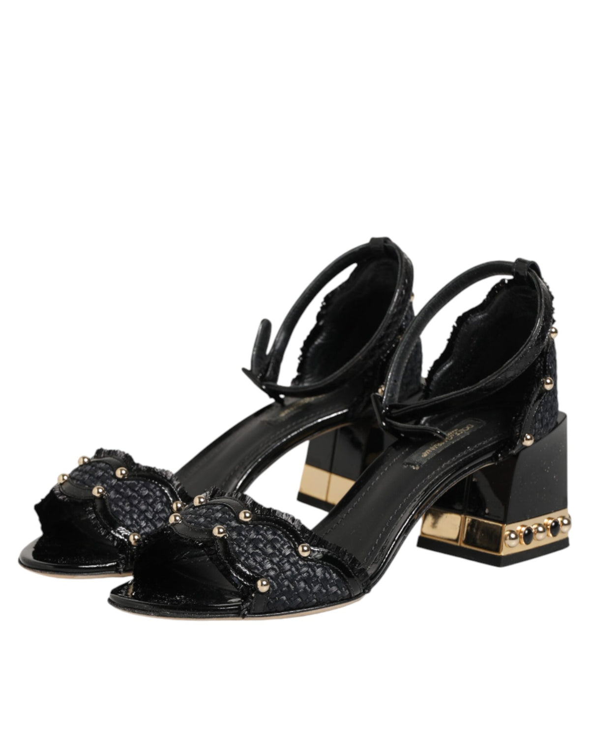 Dolce & Gabbana Black Studded Ankle Strap Sandals Shoes