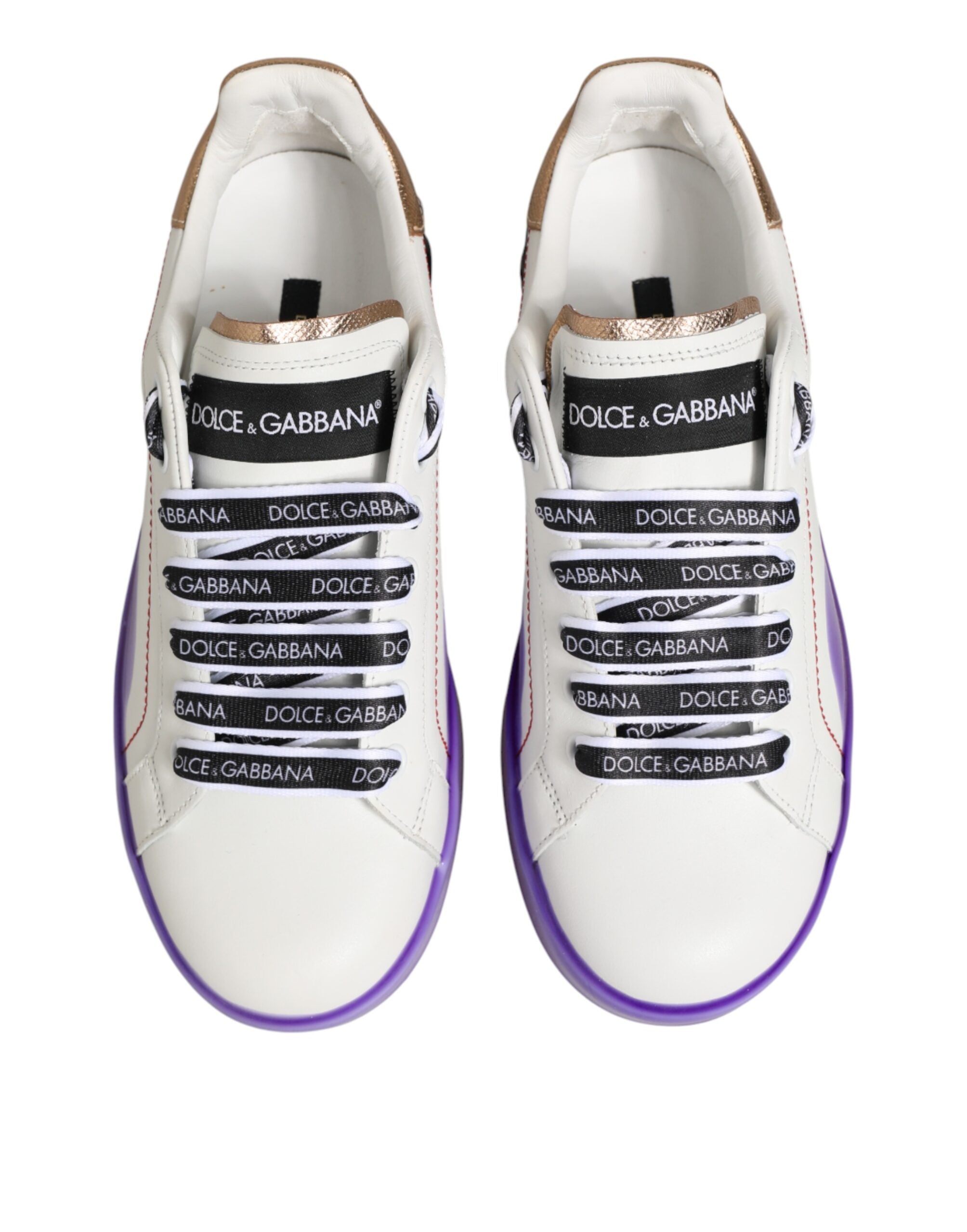 Dolce & Gabbana White Purple Leather Low Top Sneaker Shoes Dolce & Gabbana