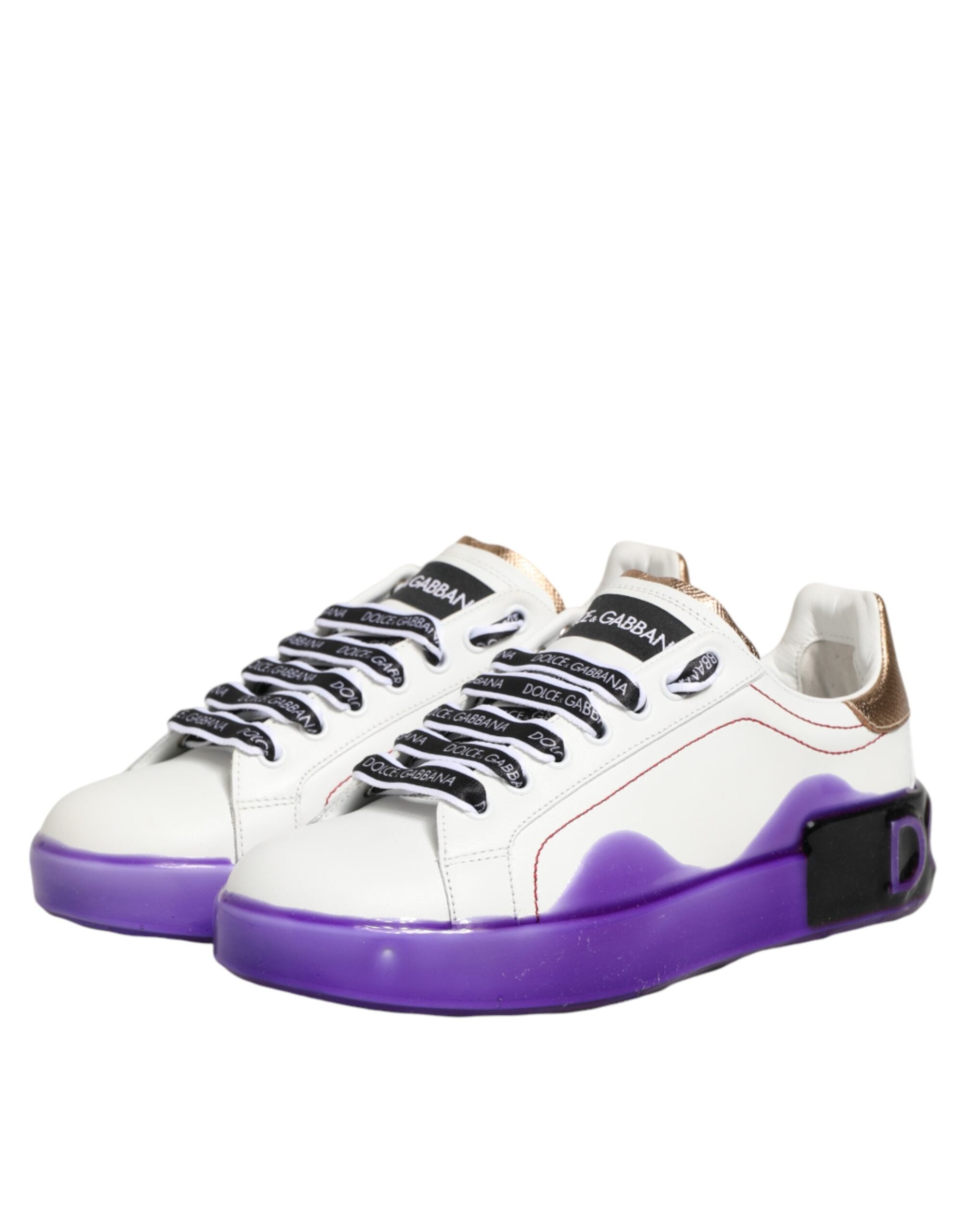 Dolce & Gabbana White Purple Leather Low Top Sneaker Shoes Dolce & Gabbana
