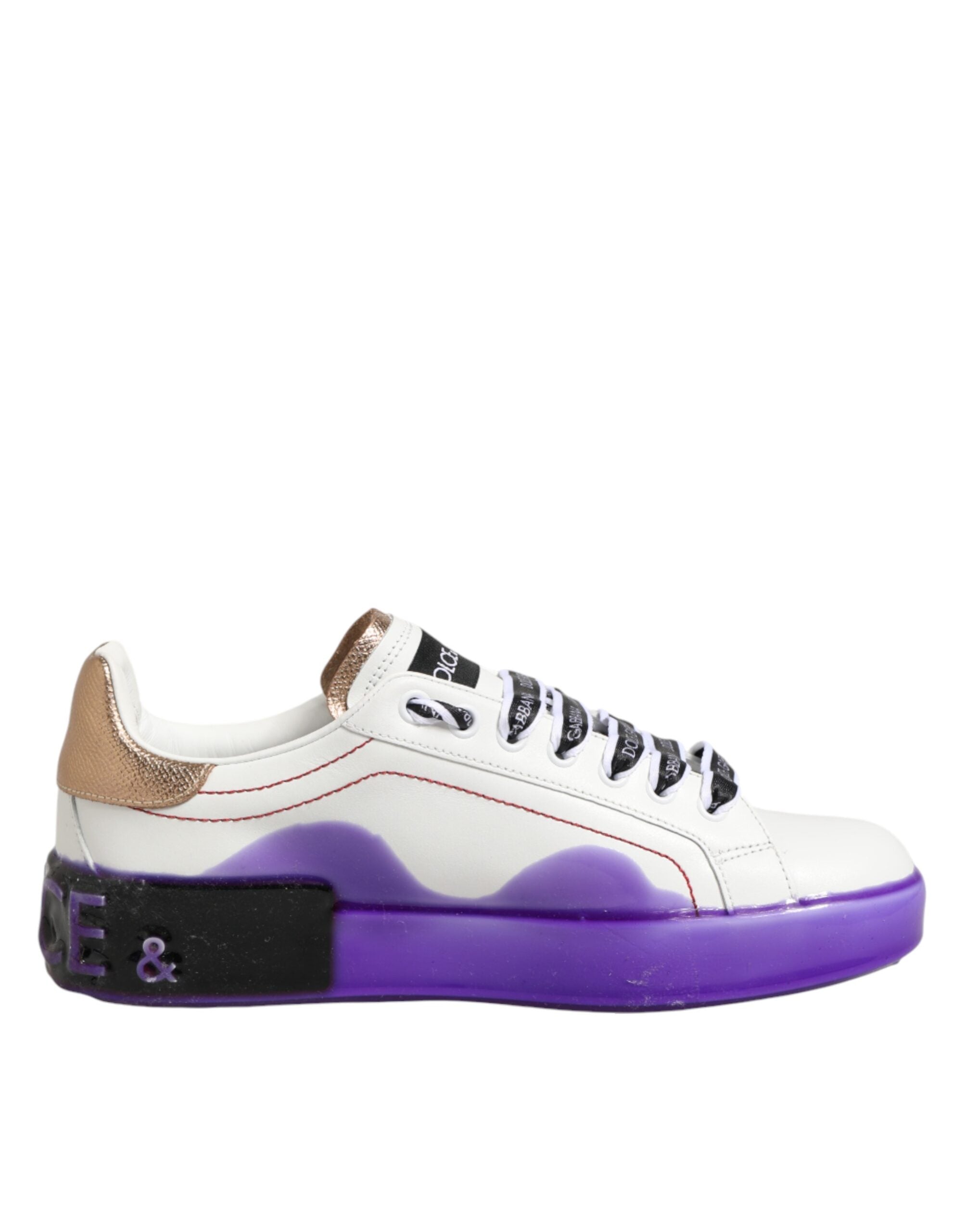 Dolce & Gabbana White Purple Leather Low Top Sneaker Shoes Dolce & Gabbana