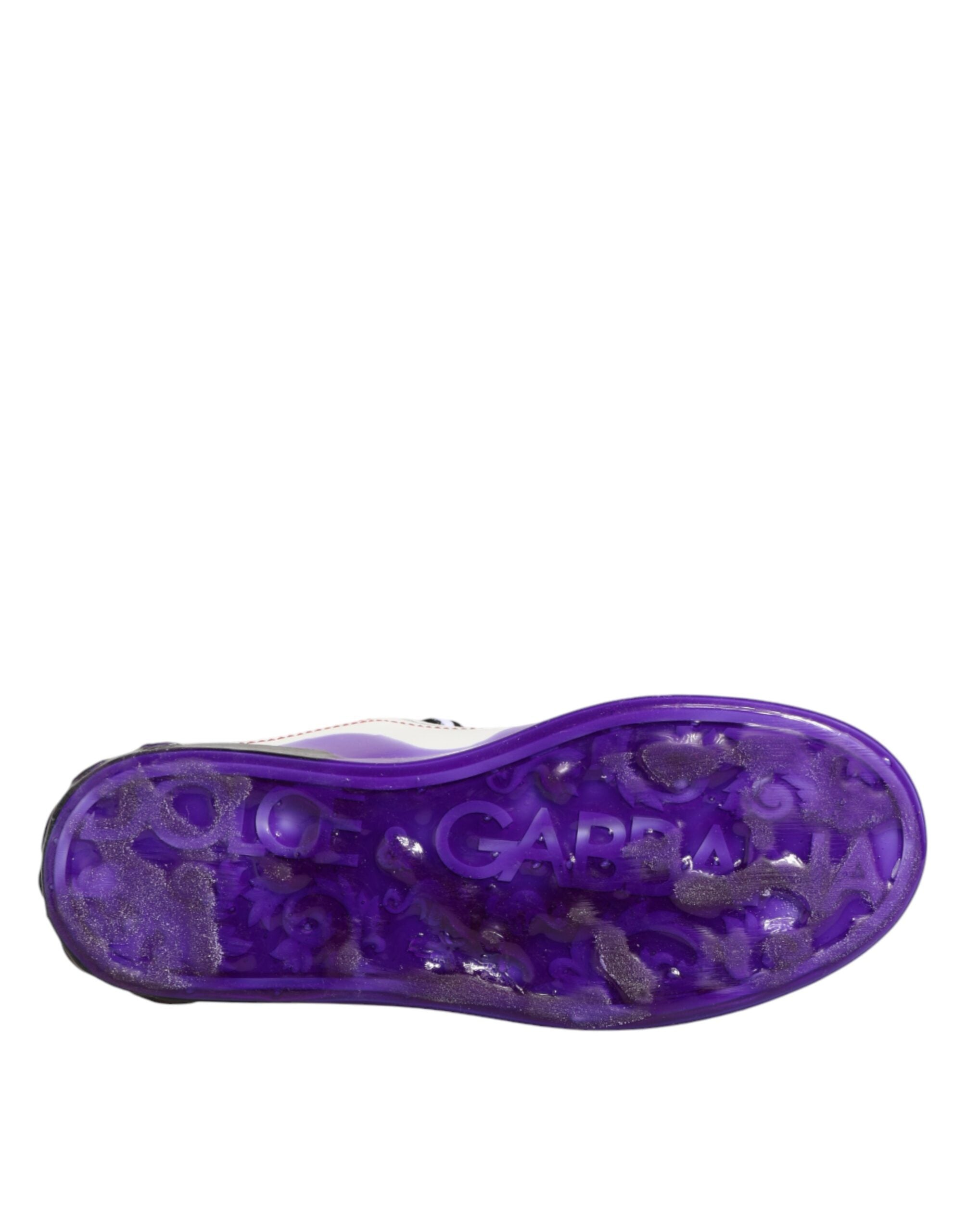 Dolce & Gabbana White Purple Leather Low Top Sneaker Shoes Dolce & Gabbana