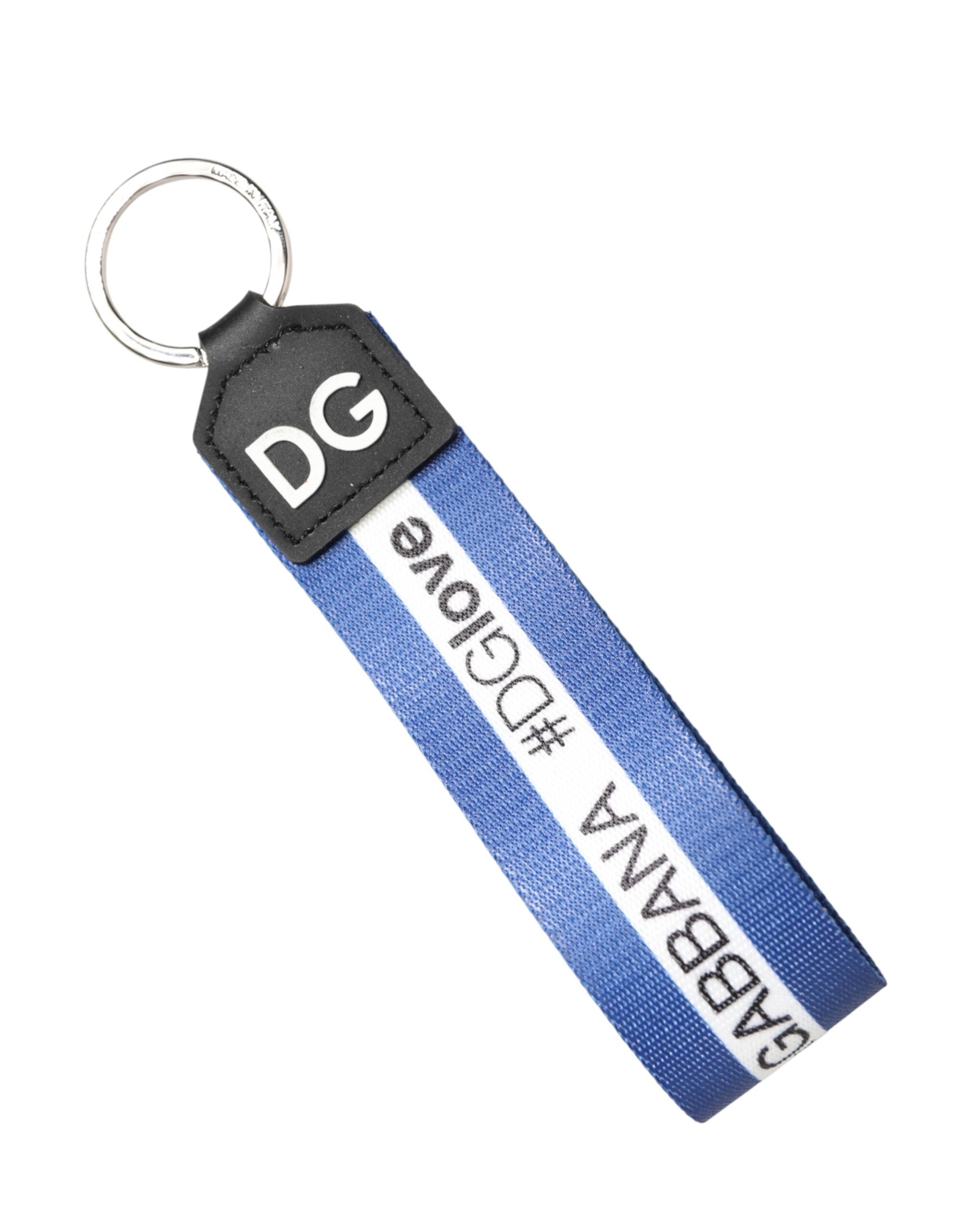 Dolce & Gabbana White Blue Logo Polyester PVC Holder Keychain Keyring Dolce & Gabbana