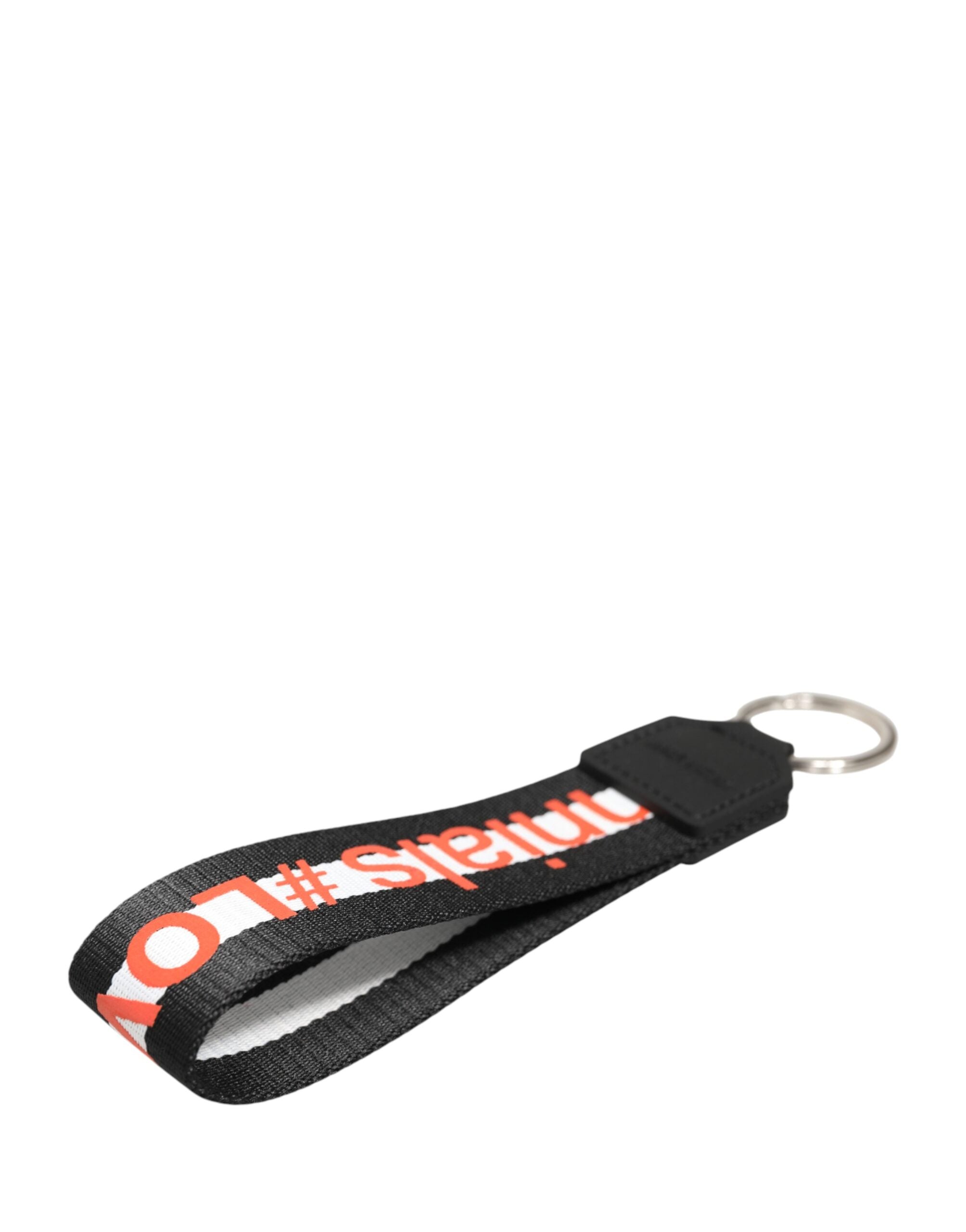Dolce & Gabbana Black Logo Polyester Silver Brass Holder Keychain Keyring Dolce & Gabbana