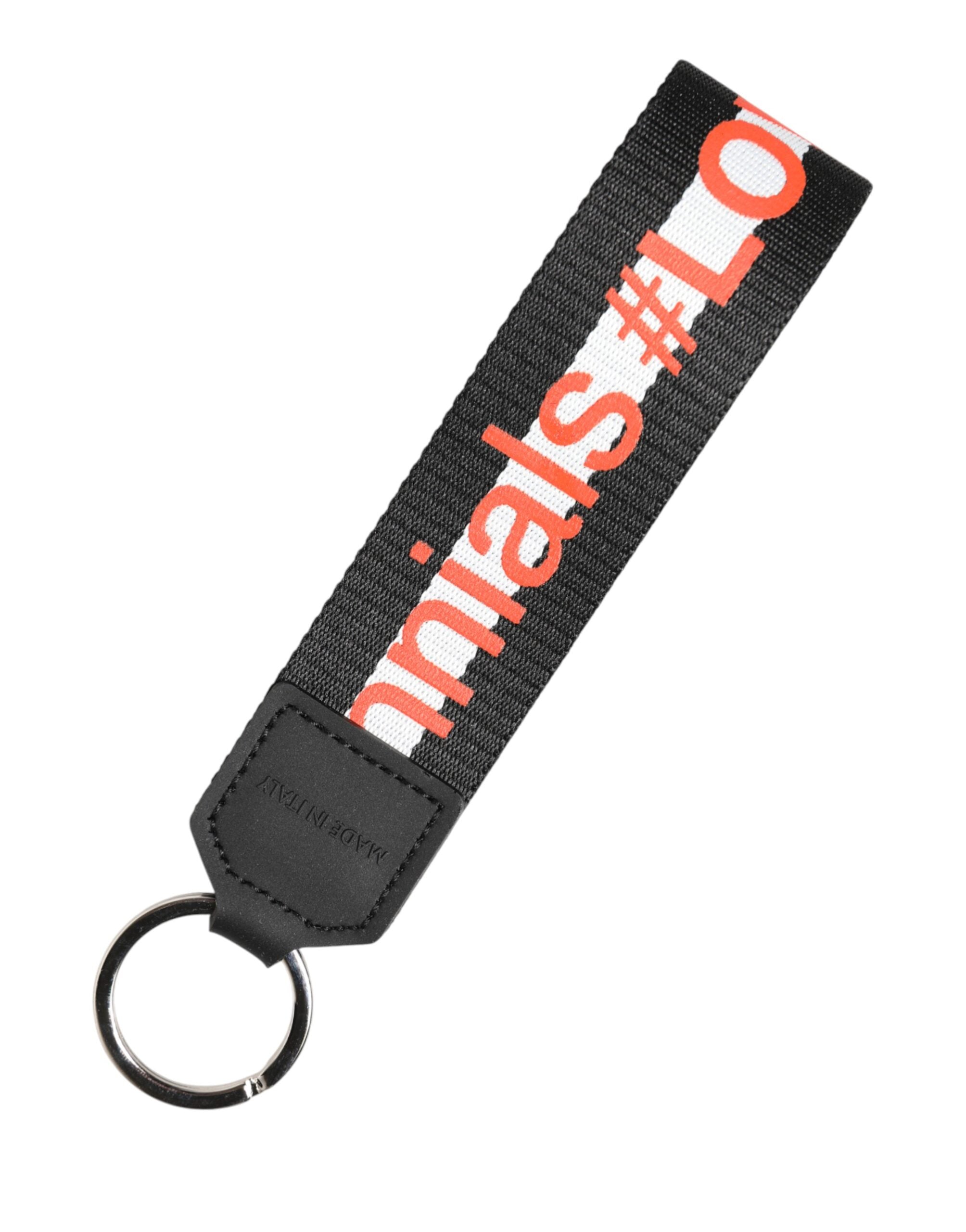 Dolce & Gabbana Black Logo Polyester Silver Brass Holder Keychain Keyring Dolce & Gabbana