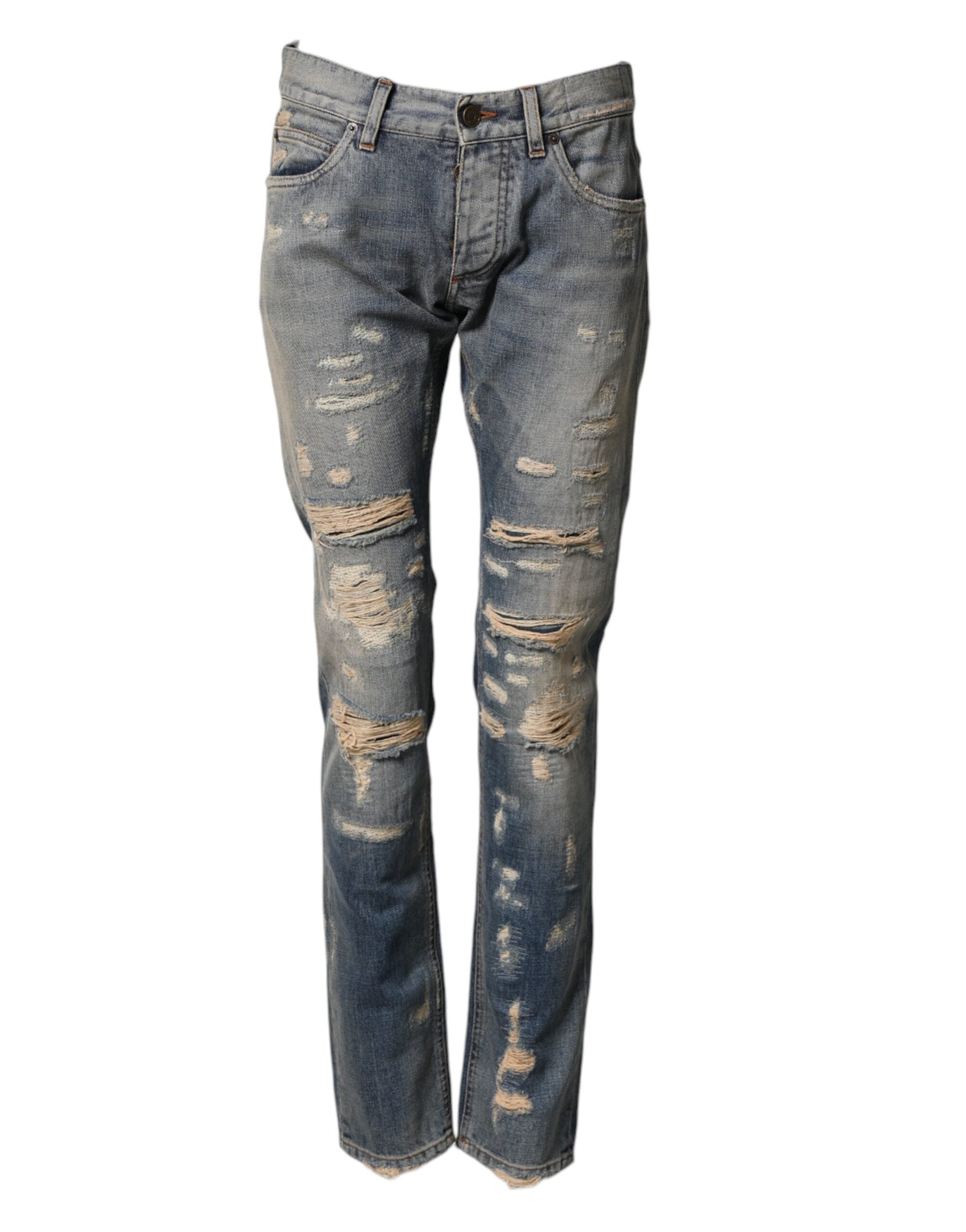 Dolce & Gabbana Blue Tattered Men Skinny Denim Trouser Jeans Dolce & Gabbana