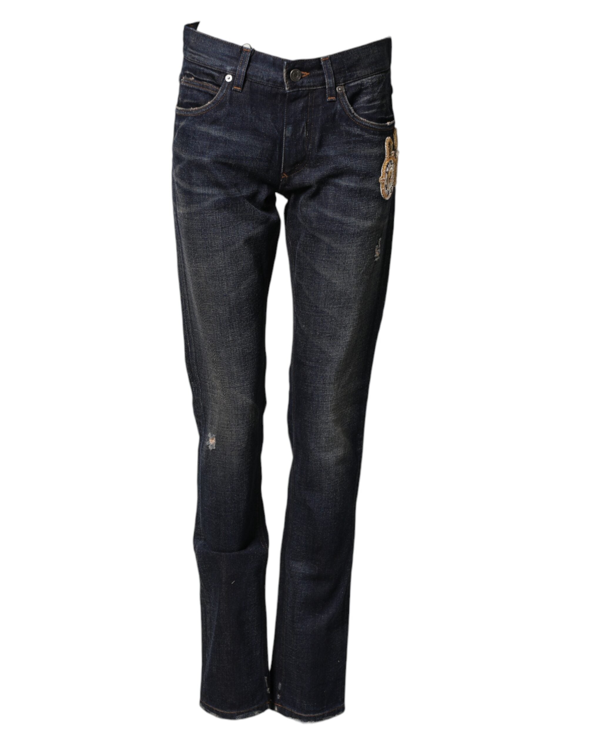 Dolce & Gabbana Dark Blue Watch GOLD Men Skinny Denim Jeans Dolce & Gabbana