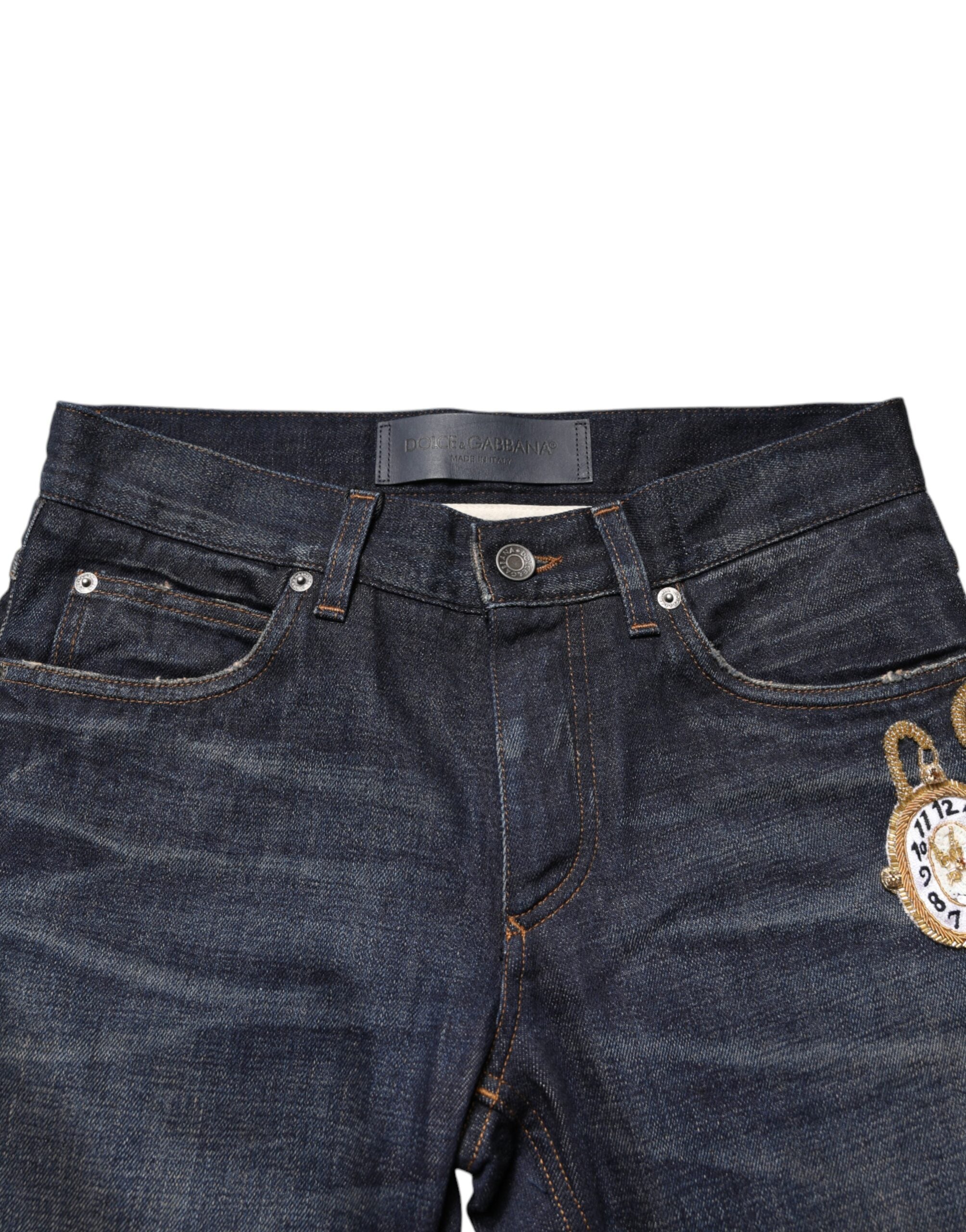 Dolce & Gabbana Dark Blue Watch GOLD Men Skinny Denim Jeans Dolce & Gabbana