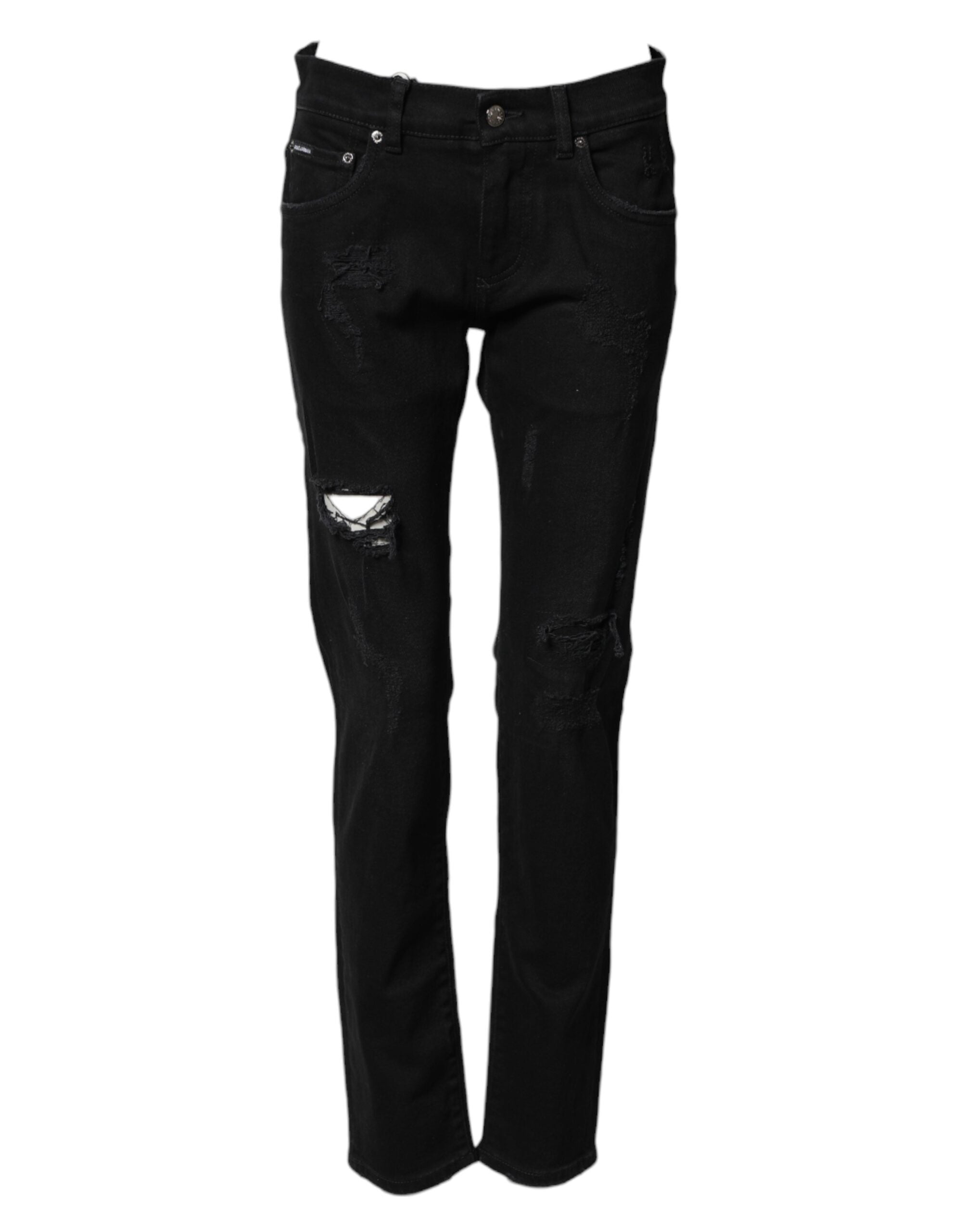 Dolce & Gabbana Black Tattered Cotton Men Skinny Denim Jeans Dolce & Gabbana