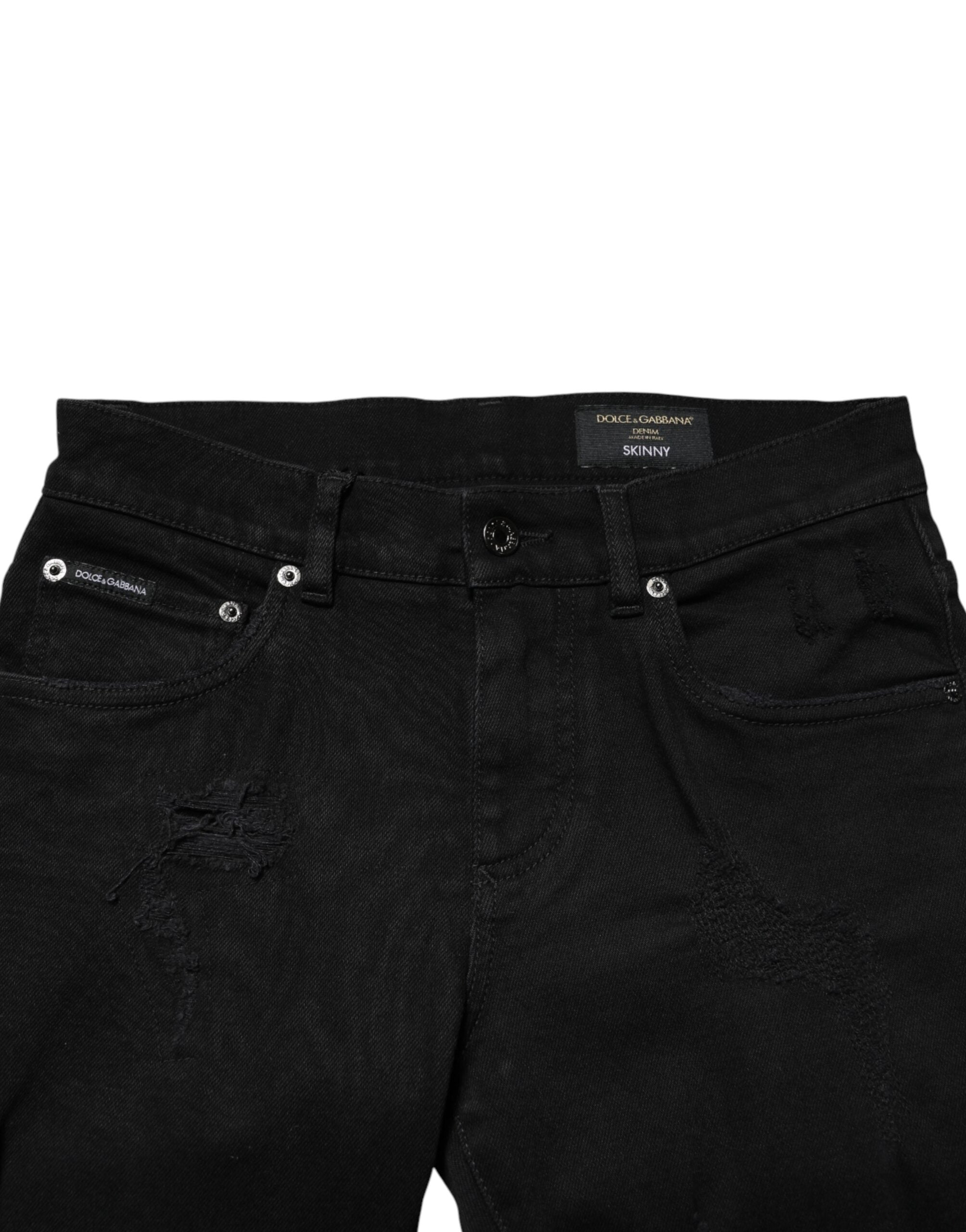 Dolce & Gabbana Black Tattered Cotton Men Skinny Denim Jeans Dolce & Gabbana