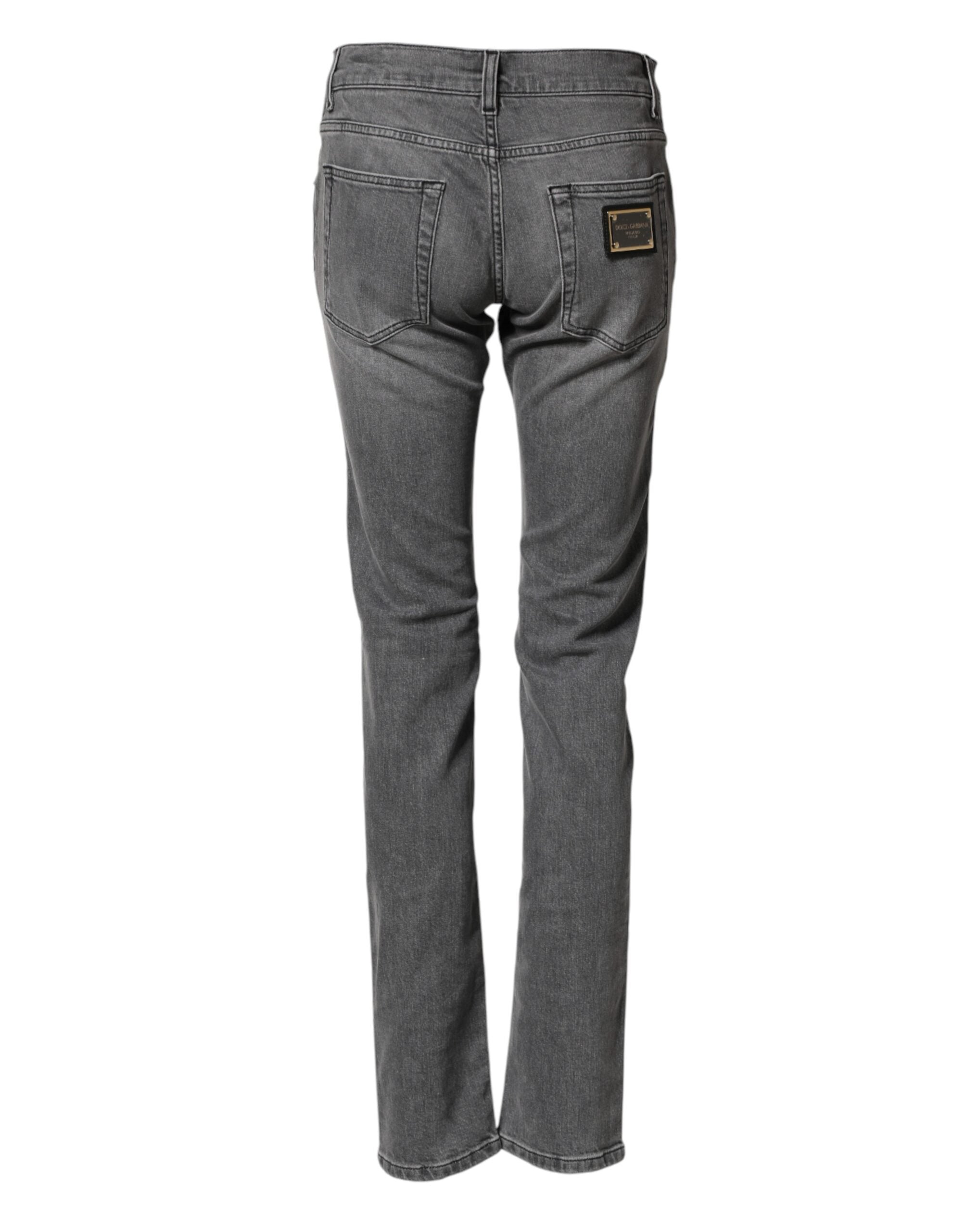 Dolce & Gabbana Gray Cotton Mid Waist Skinny Denim Jeans Dolce & Gabbana