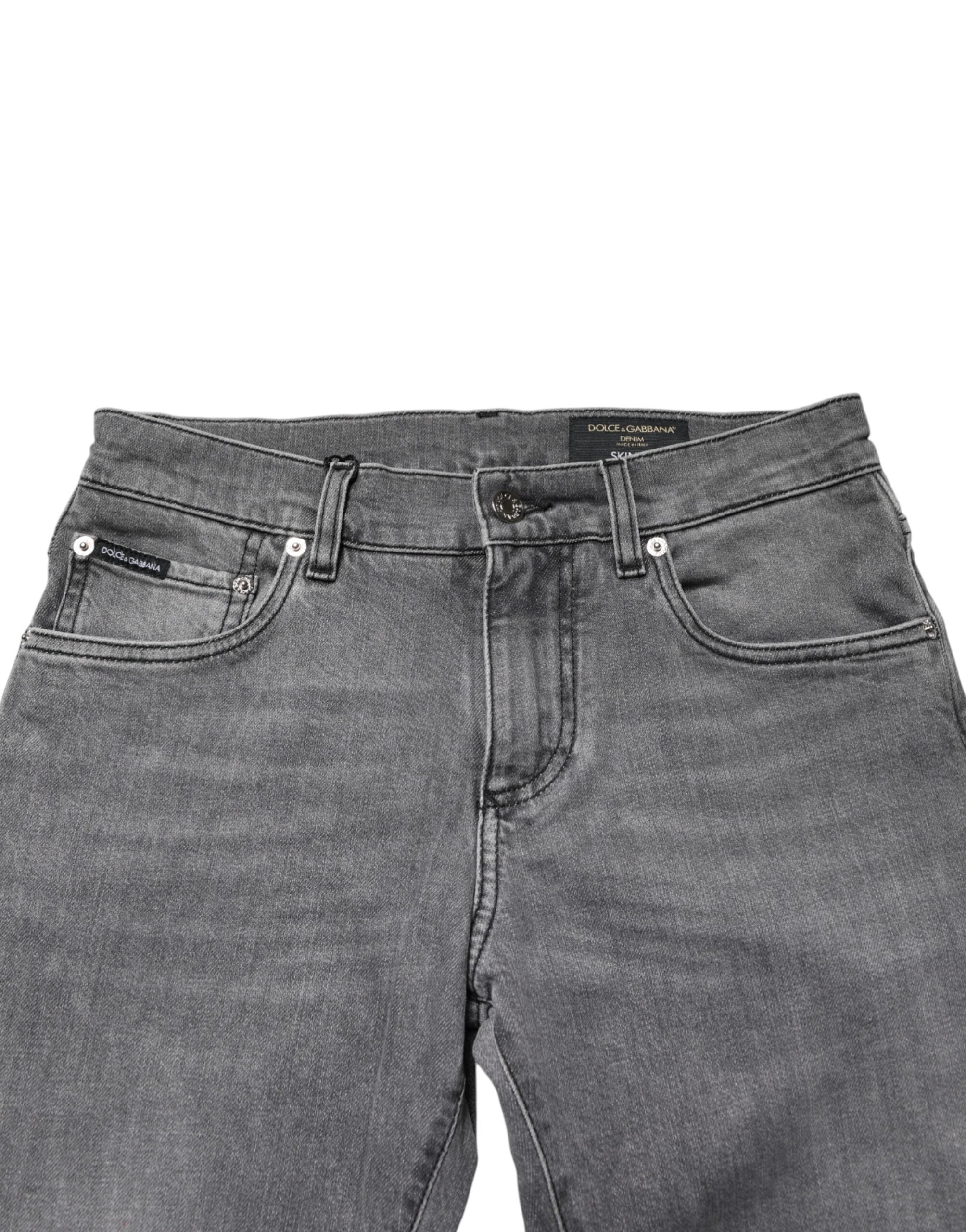 Dolce & Gabbana Gray Cotton Mid Waist Skinny Denim Jeans Dolce & Gabbana