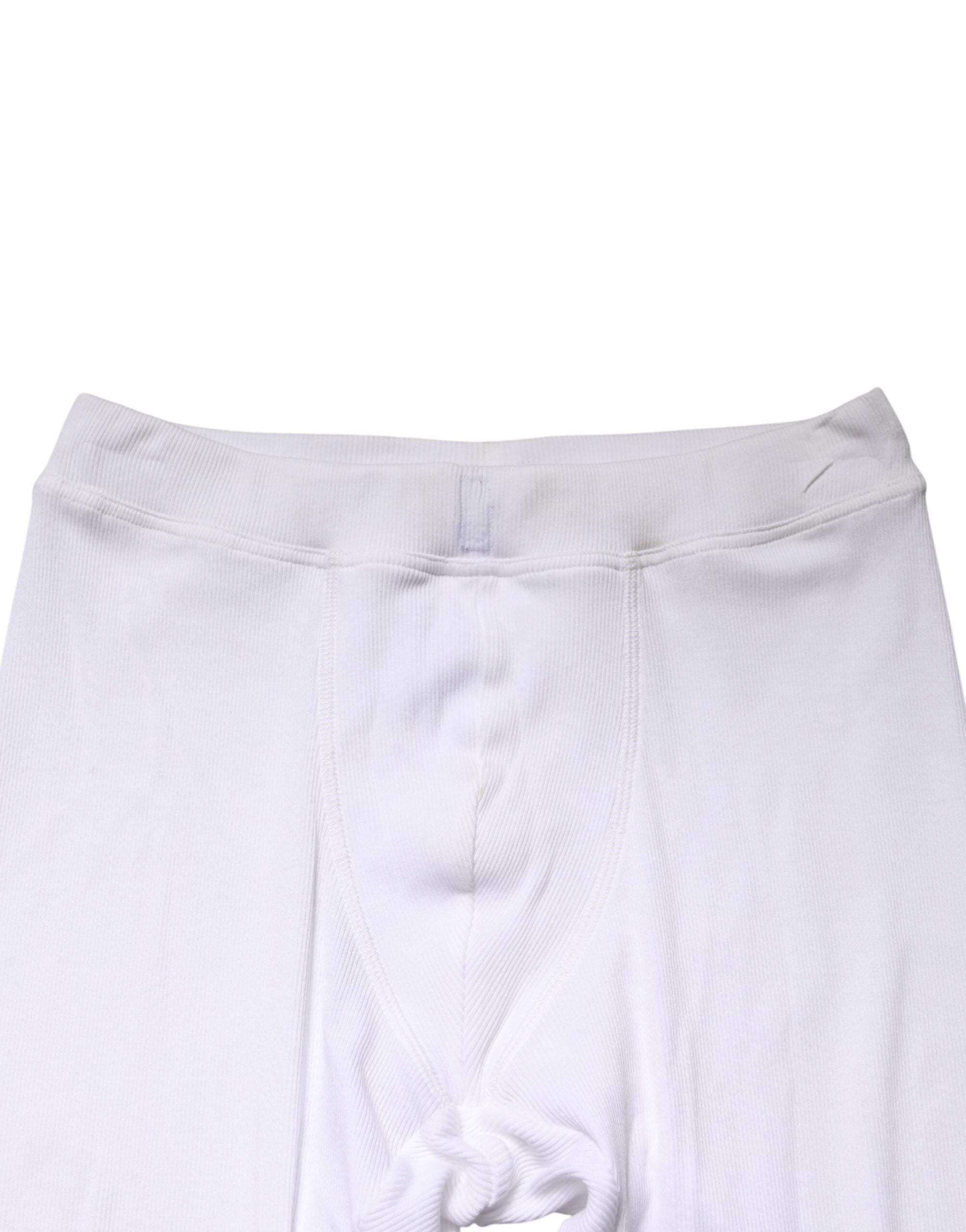 Dolce & Gabbana White Cotton Mid Waist Tights Leggings Pants Dolce & Gabbana