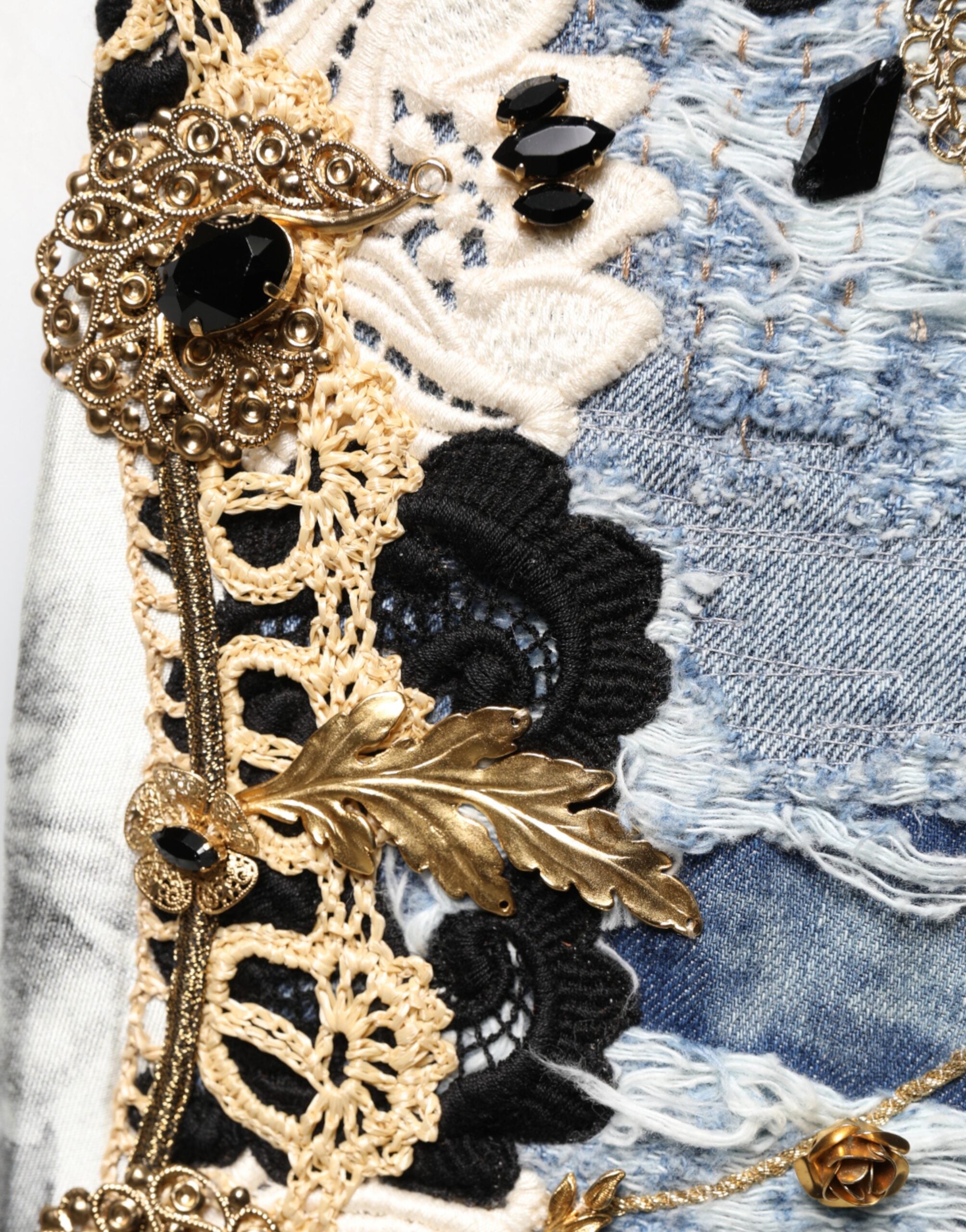 Dolce & Gabbana Blue Ripped Embellished Cotton Denim Jeans Dolce & Gabbana