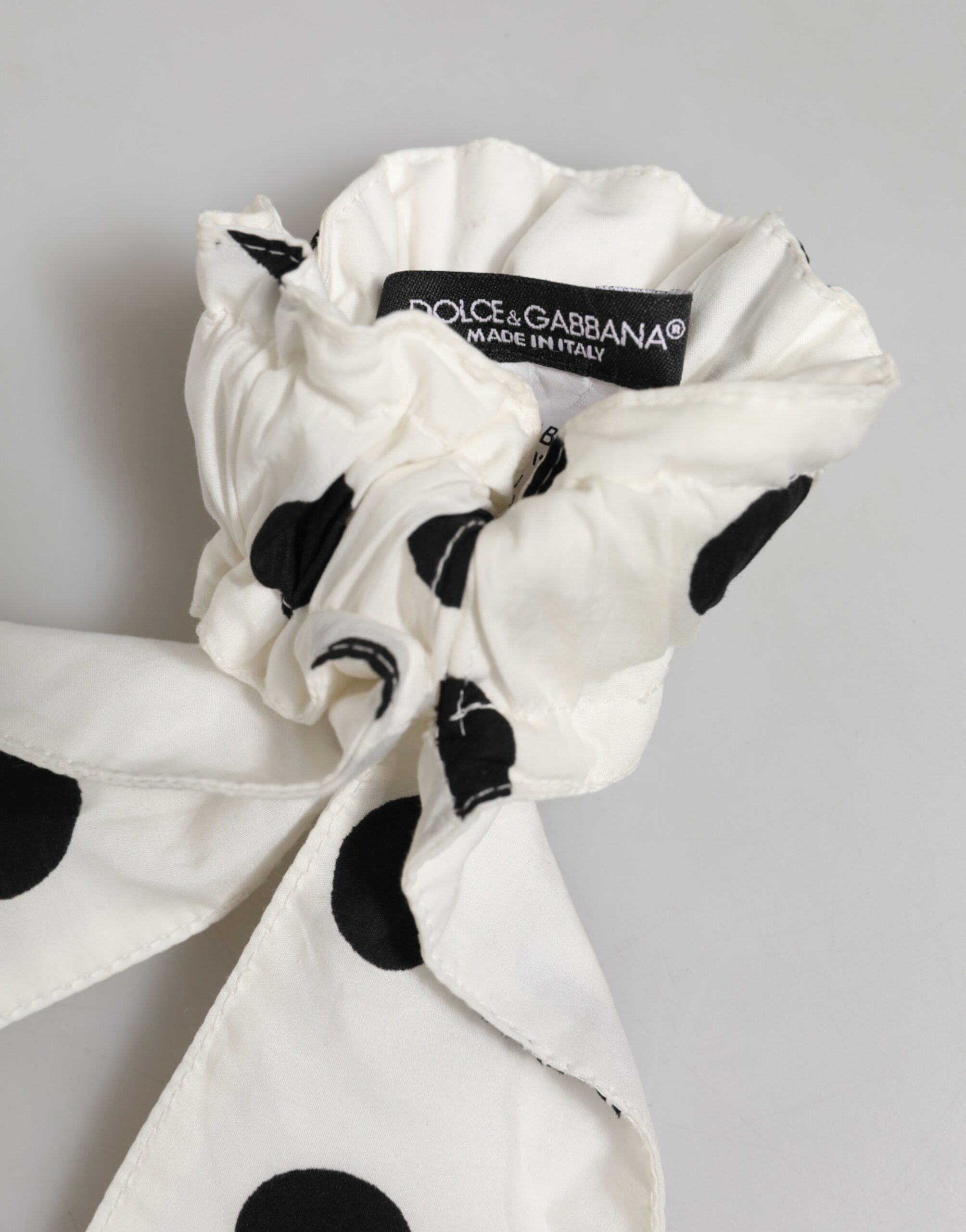 Dolce & Gabbana Scrunchie White Cotton Polka Dot Scarf Tie Accessory Hair Dolce & Gabbana