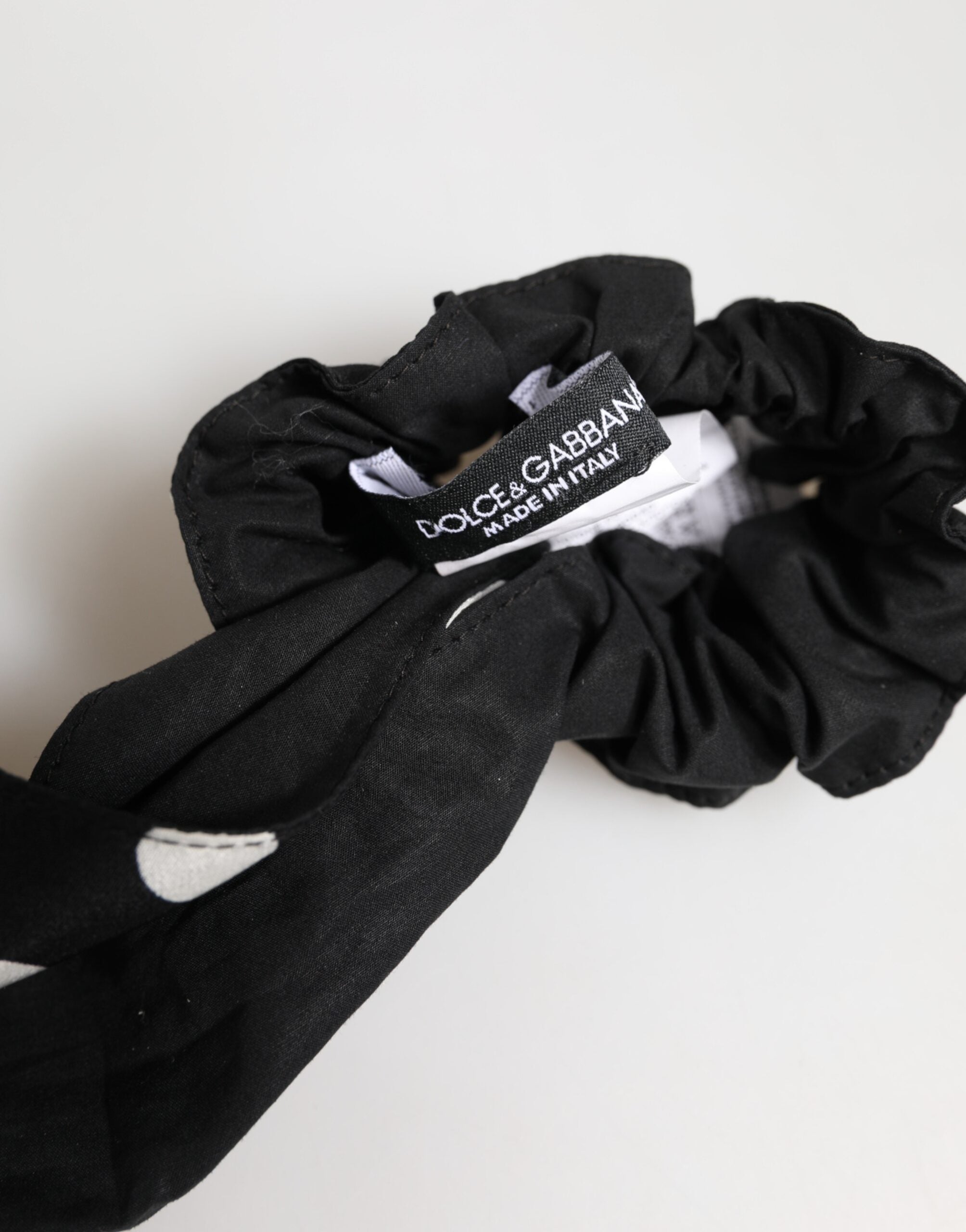 Dolce & Gabbana Black Cotton Polka Dot Scarf Tie Accessory Hair Scrunchie Dolce & Gabbana