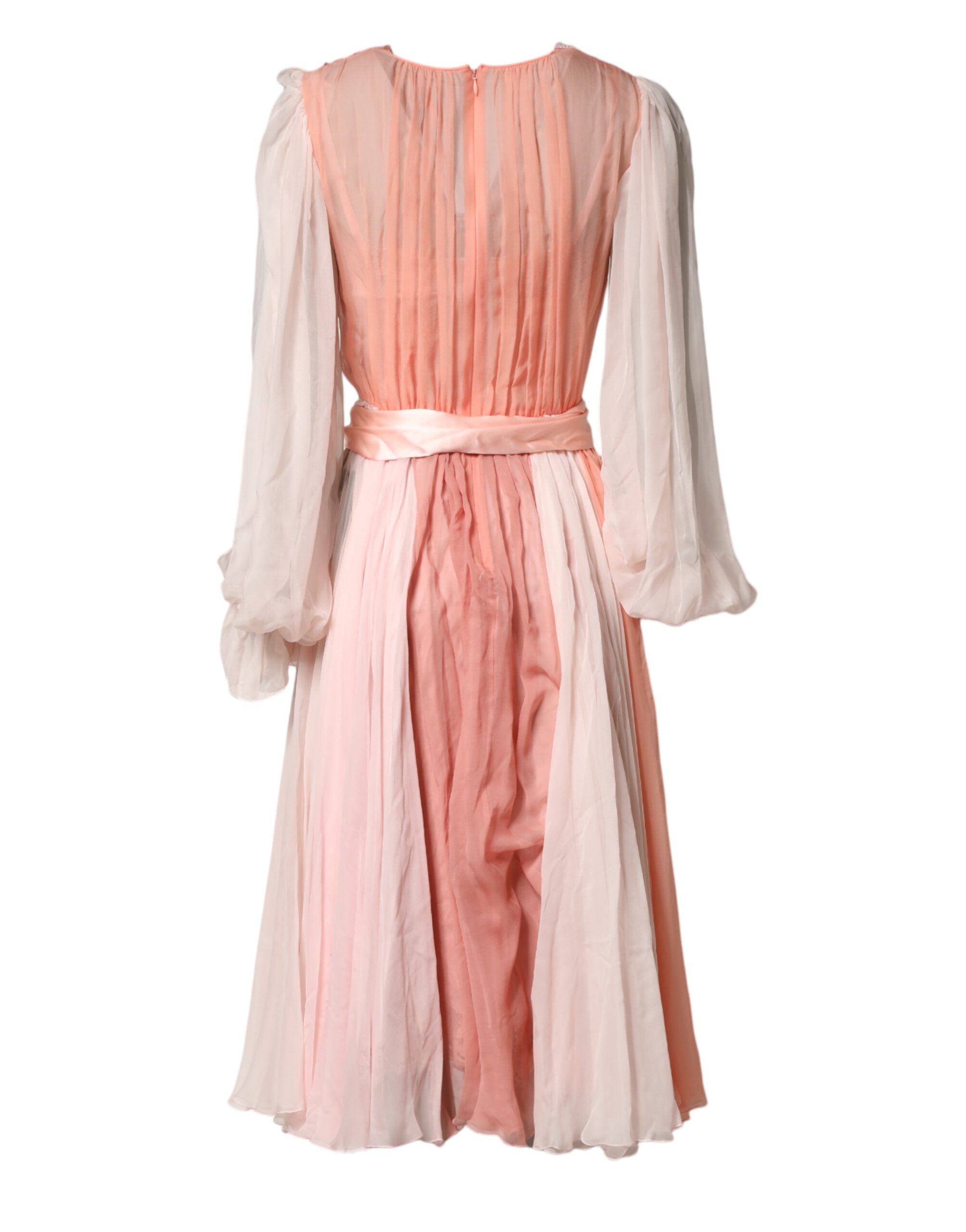 Dolce & Gabbana Pink Silk Tulle Long Sleeve V-neck Dress Dolce & Gabbana