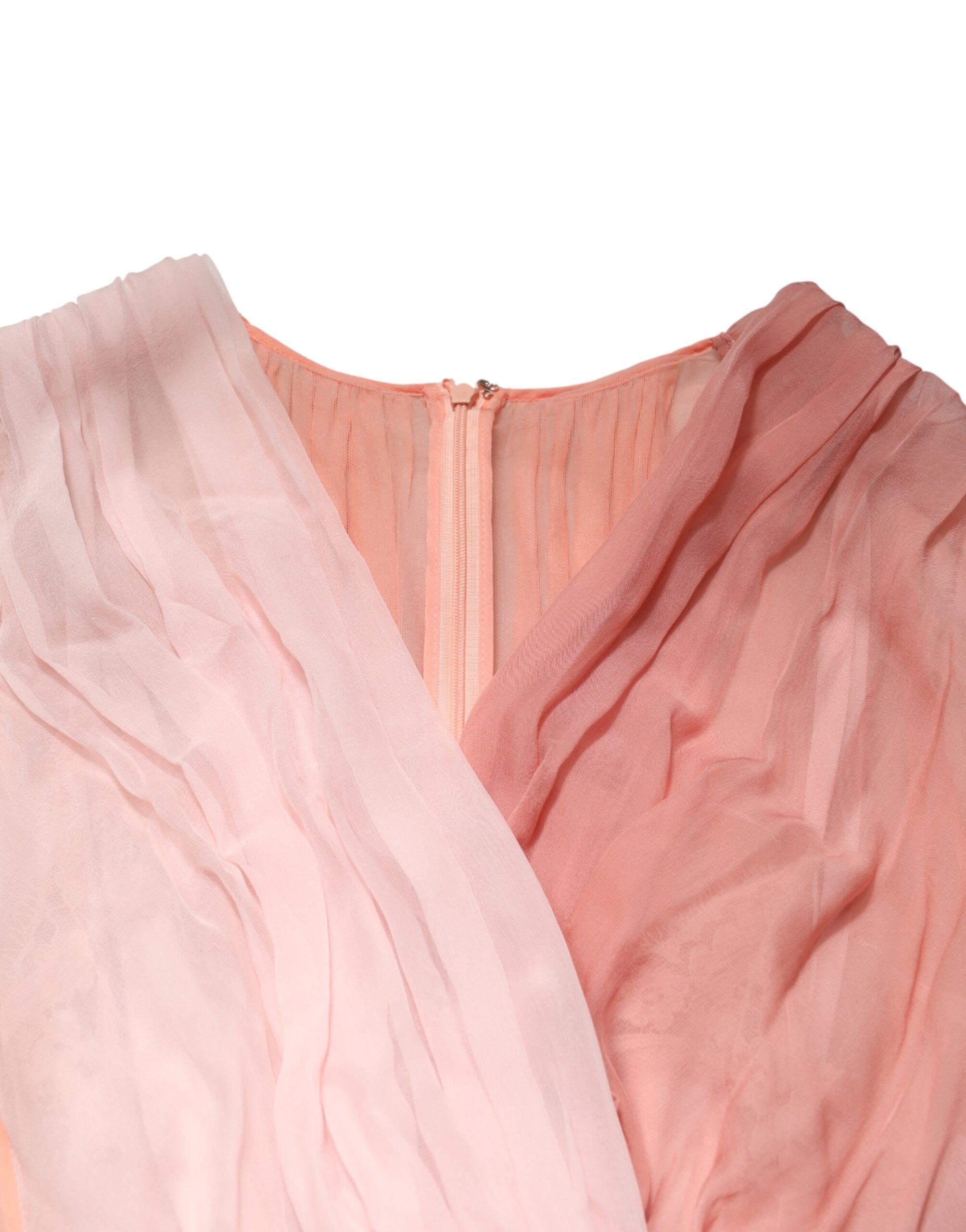 Dolce & Gabbana Pink Silk Tulle Long Sleeve V-neck Dress Dolce & Gabbana